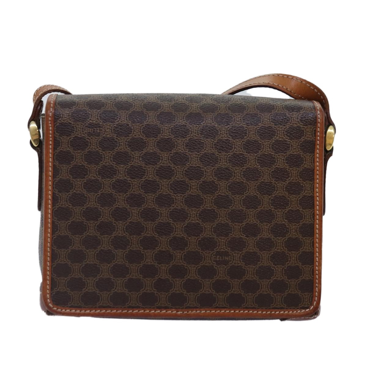 CELINE Macadam Canvas Shoulder Bag Pvc Leather Brown Gold - 2