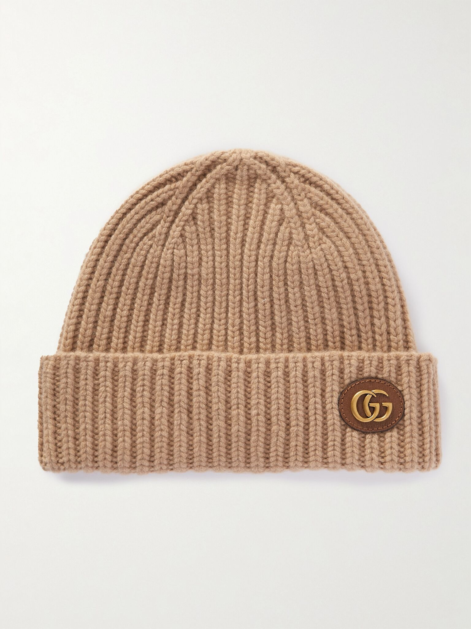 Victor appliquéd ribbed wool and cashmere-blend beanie Camel - 1