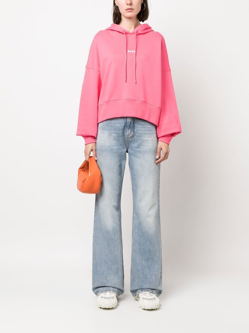 MSGM logo-print cropped cotton hoodie outlook