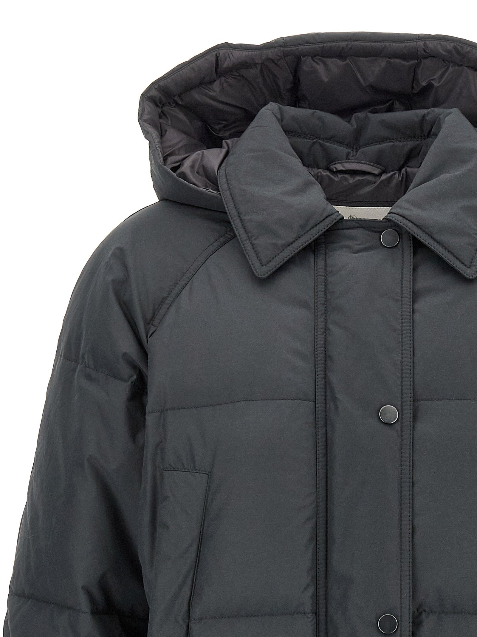 Shiny Zipper Pull Puffer Jackets Gray - 4