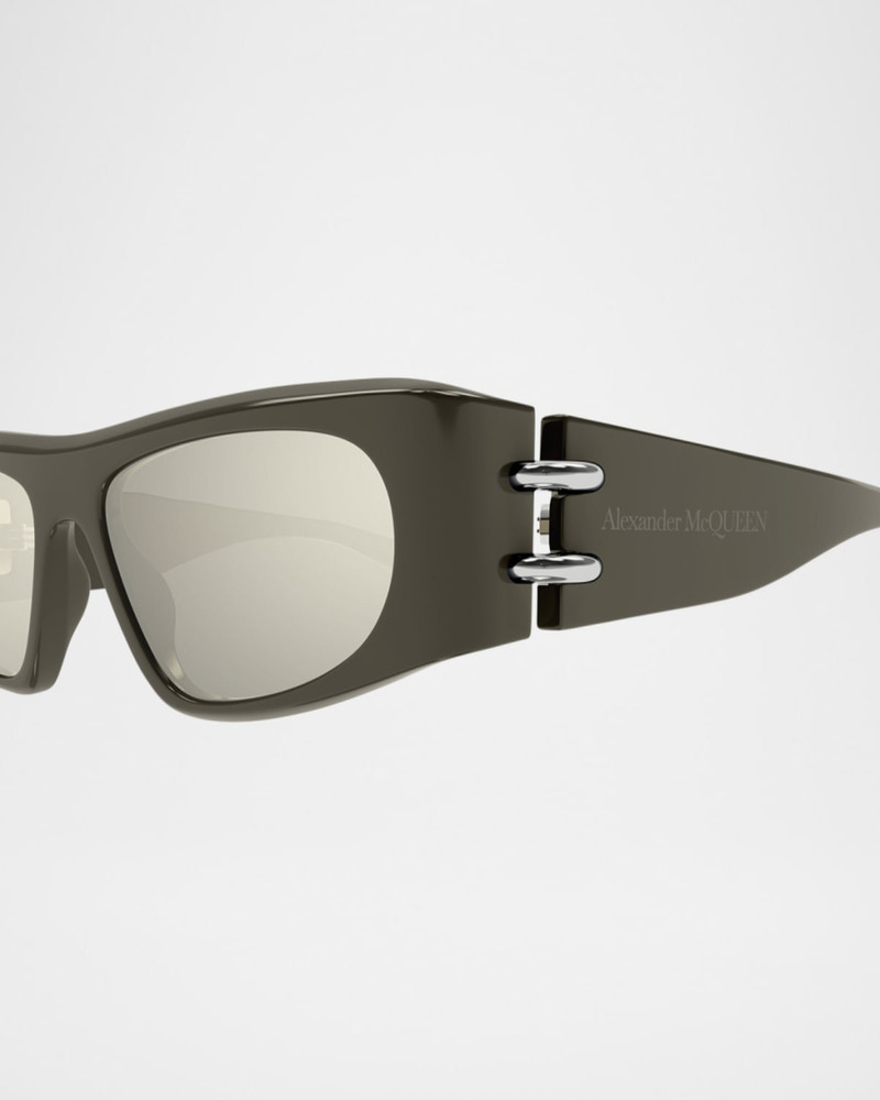 Alexander McQueen Men's AM0471SM Acetate Rectangle Sunglasses outlook