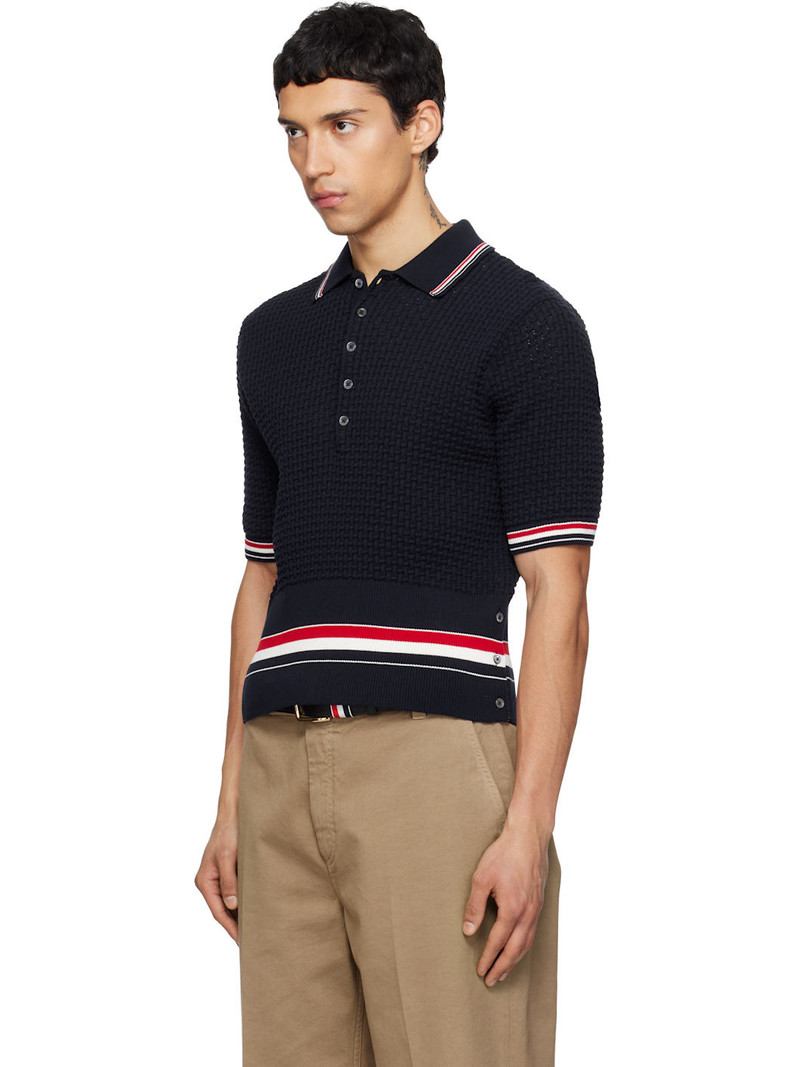 Thom Browne Navy Float Ripple Stitch RWB Stripe Polo outlook