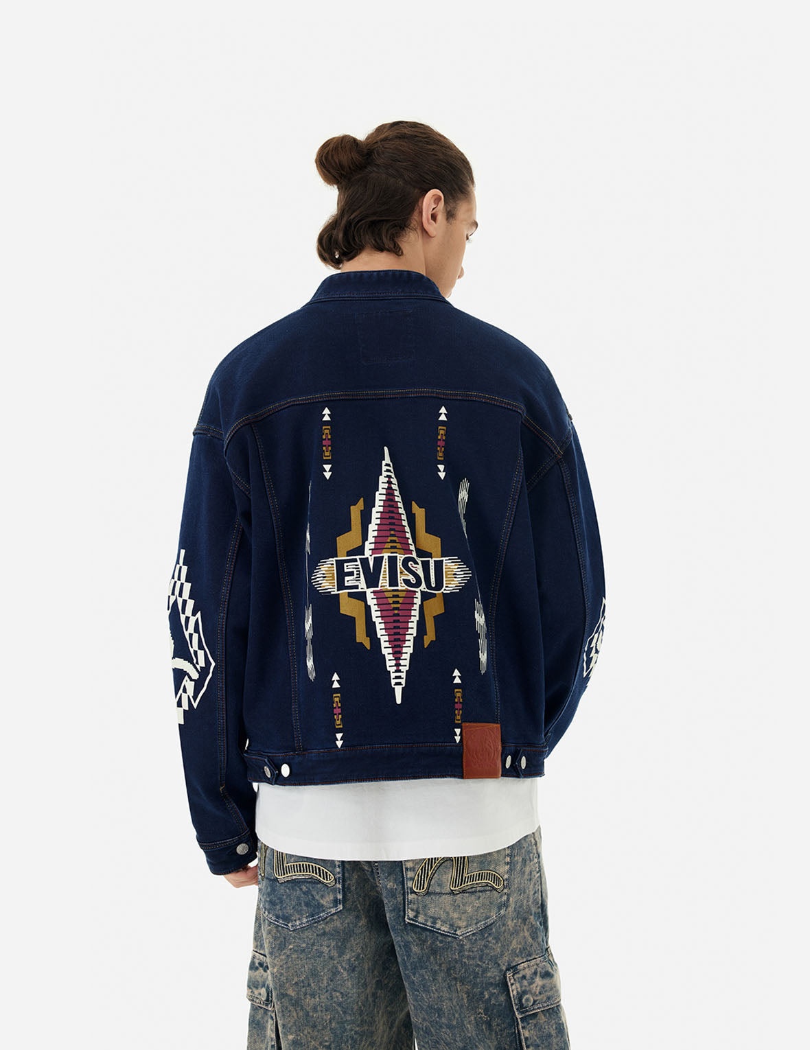 Chimayo Tapestry and Seagull Print Reversible Boxy Denim Jacket - 6