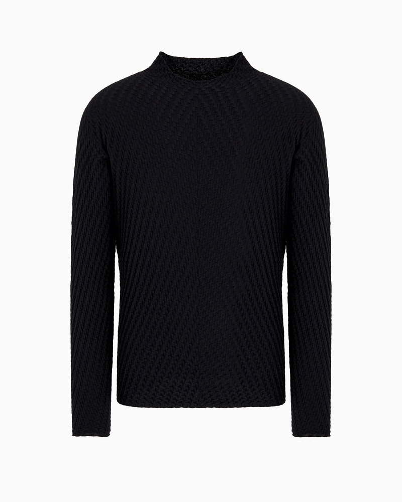 Jacquard virgin wool mock-neck jumper 1