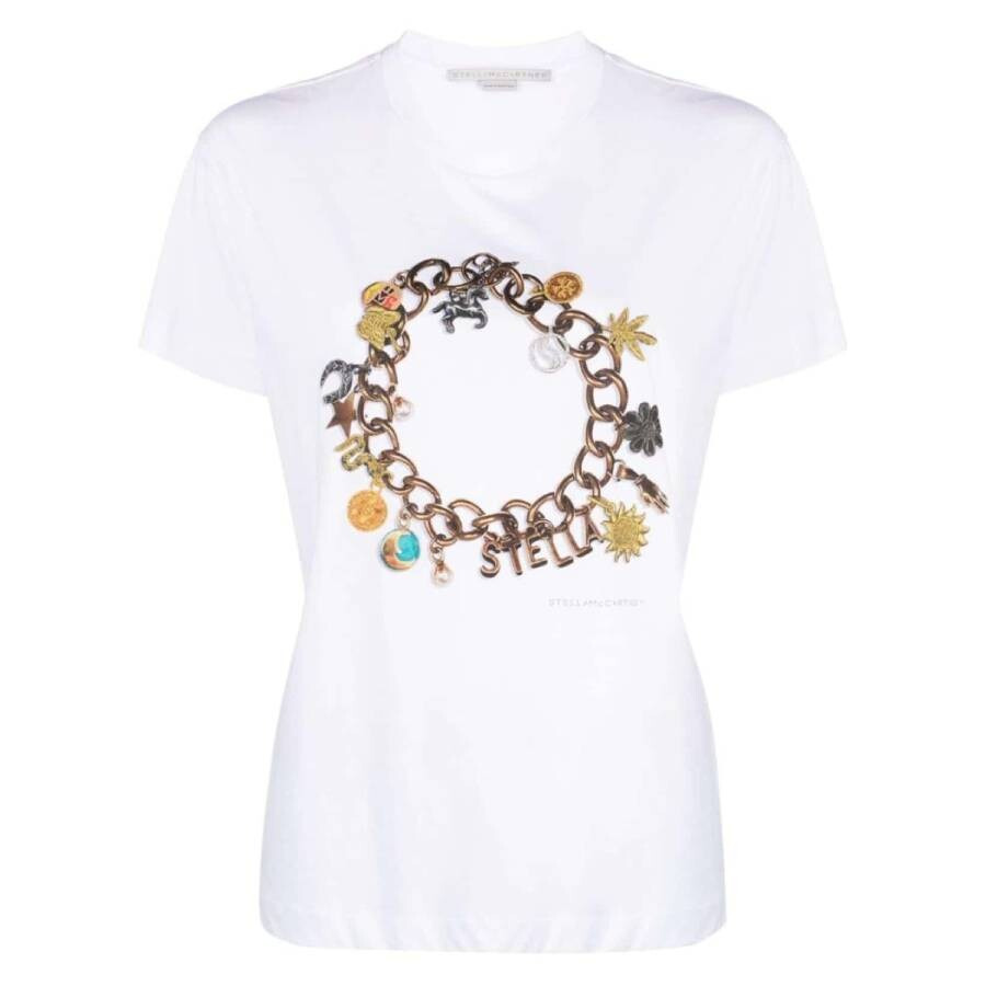 Stella McCartney White Cotton Charm Print T-Shirt - 4