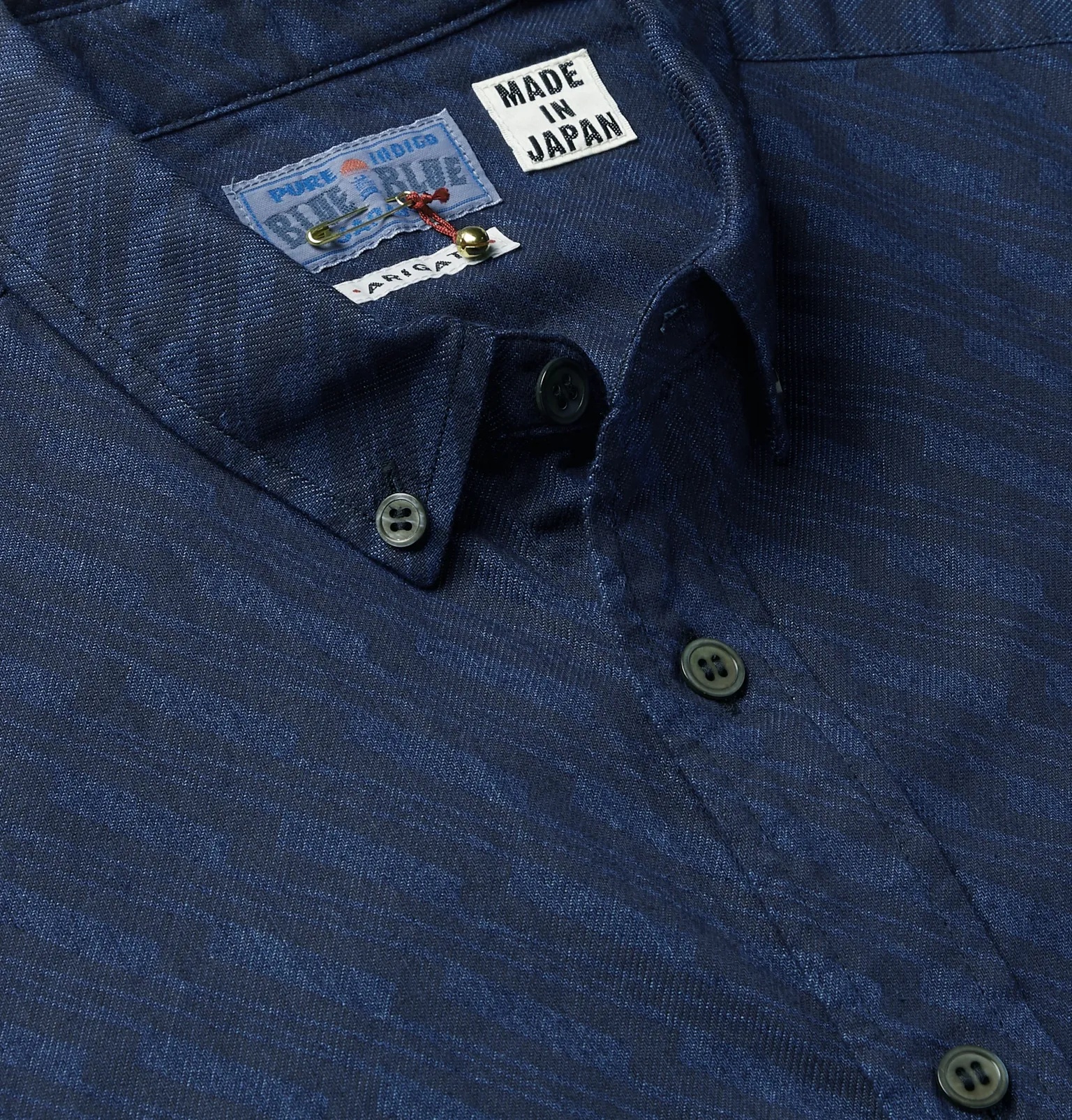 Button-Down Collar Indigo-Dyed Printed Cotton-Twill Shirt - 5