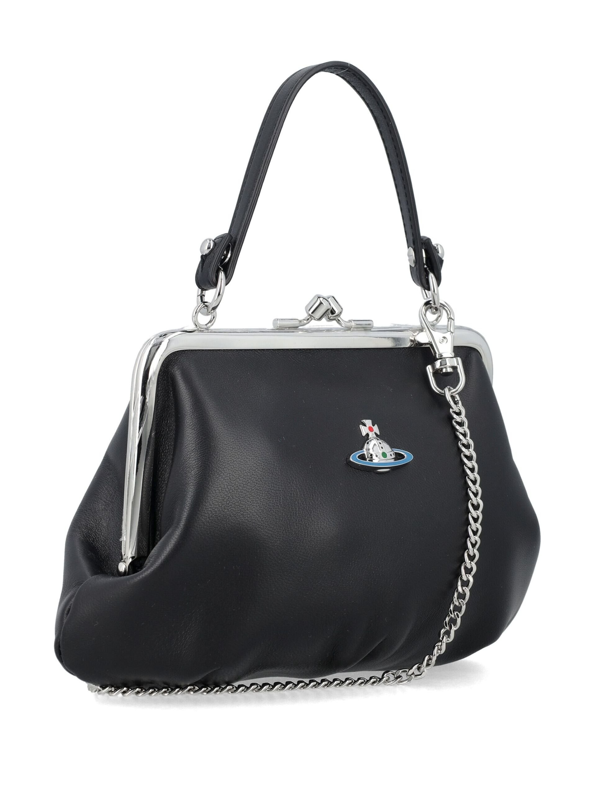 Black Granny Frame Leather Tote Bag - 3