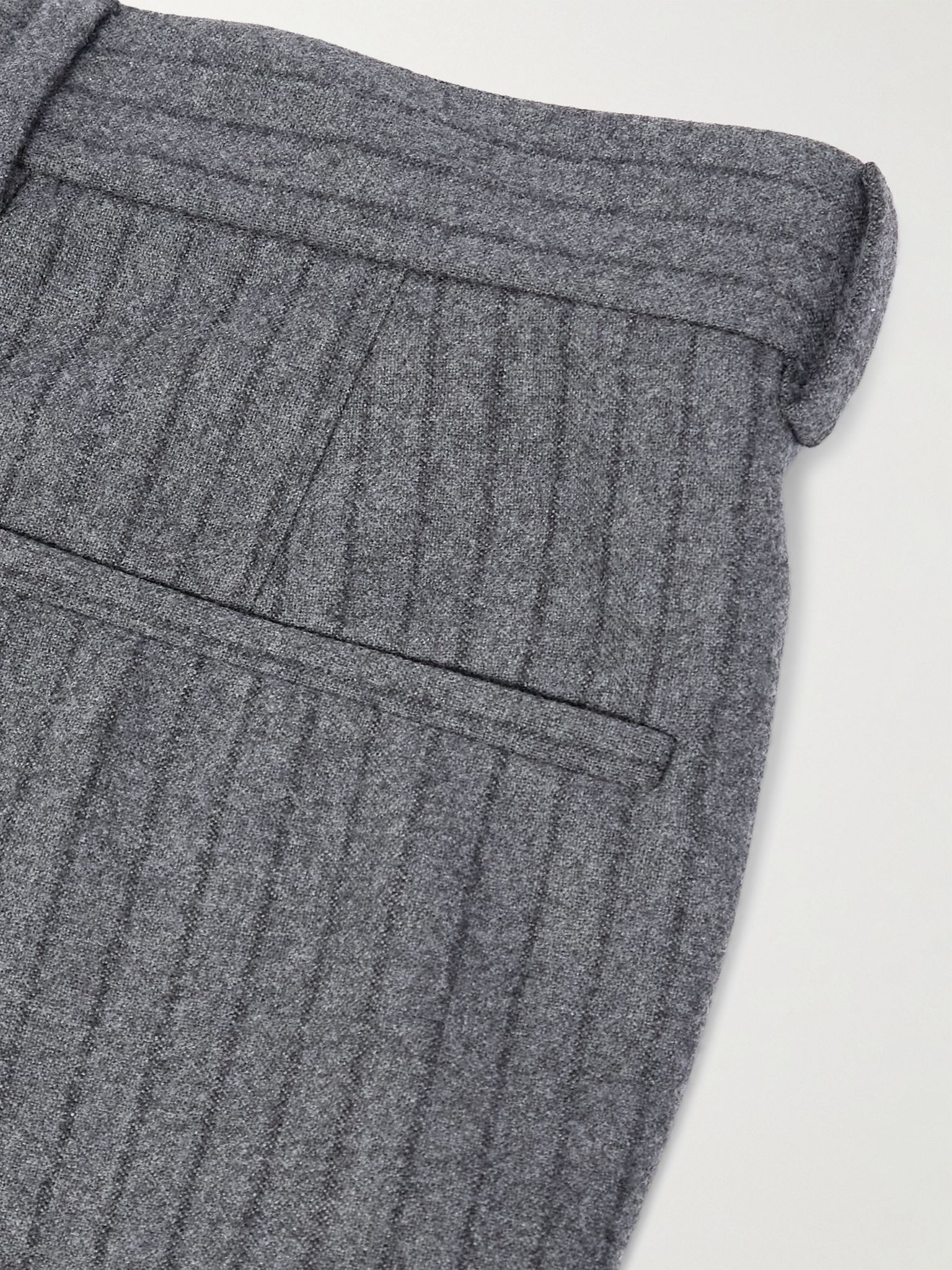 Straight-Leg Pleated Striped Wool-Flannel Suit Trousers Gray - 5
