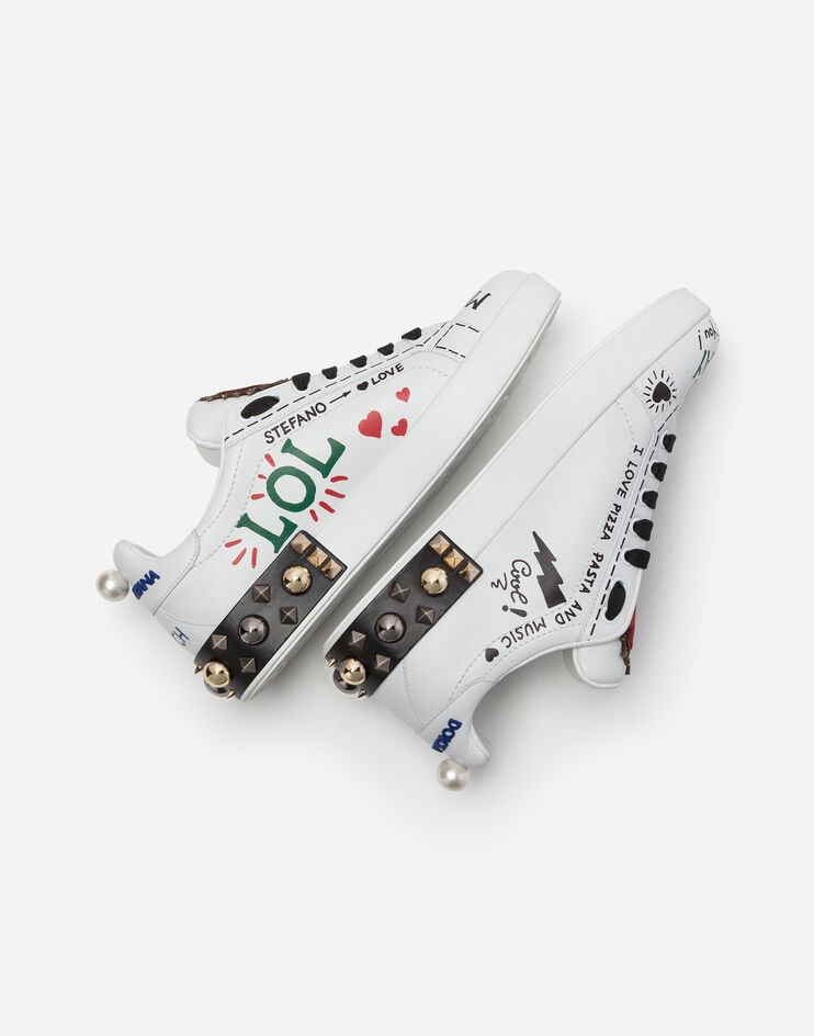 Printed calfskin nappa Portofino sneakers with patch and embroidery - 6