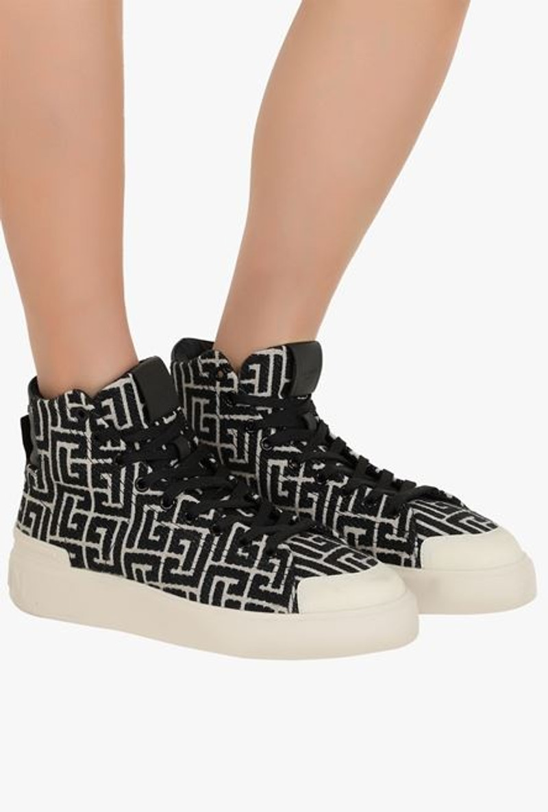Bicolor ivory and black jacquard B-Court high-top sneakers 2