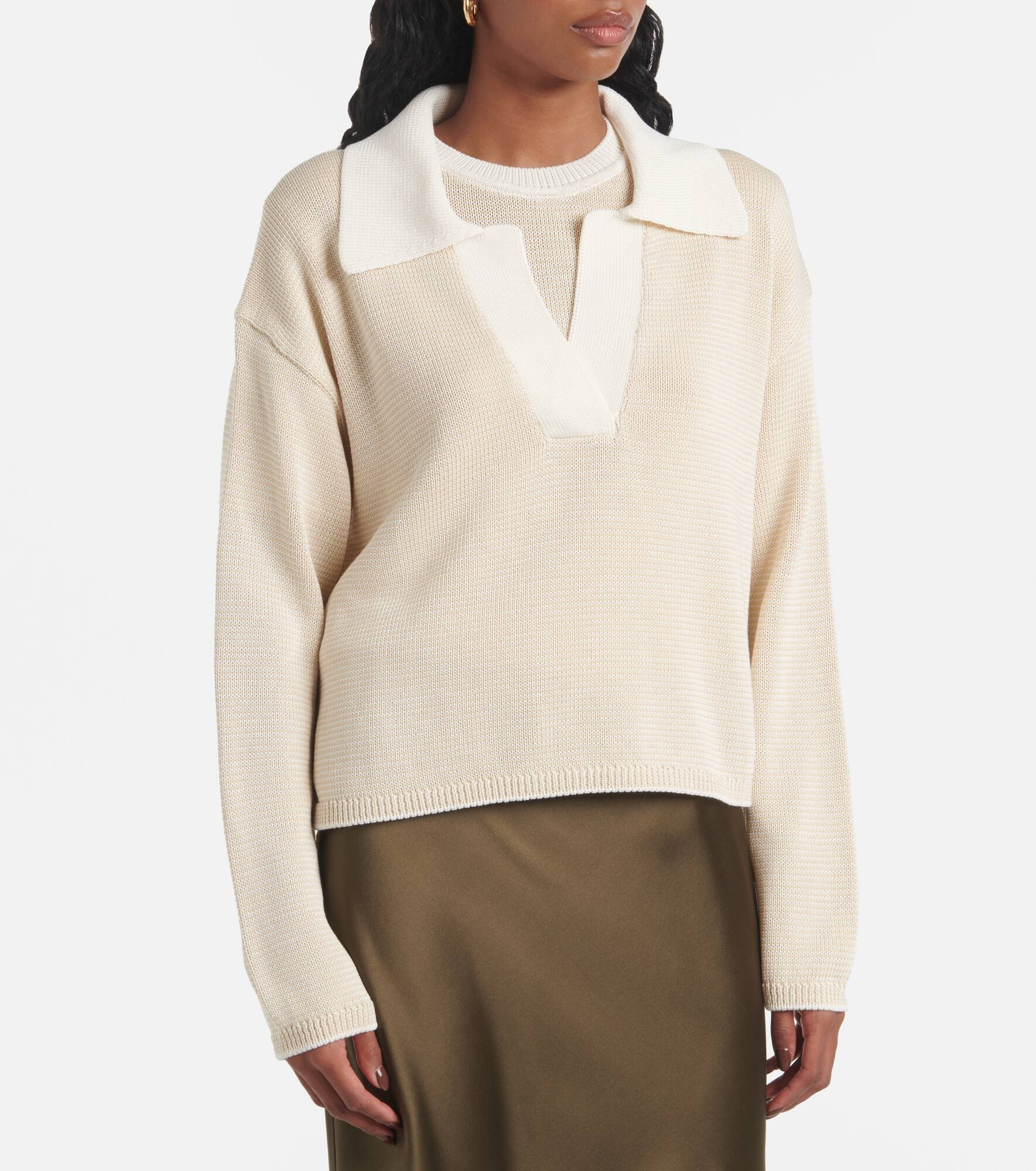 Striped cotton polo sweater - 4