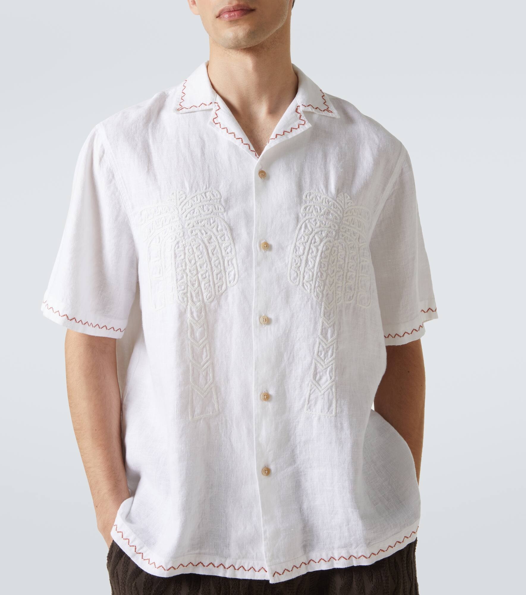 Flavio embroidered linen bowling shirt - 5