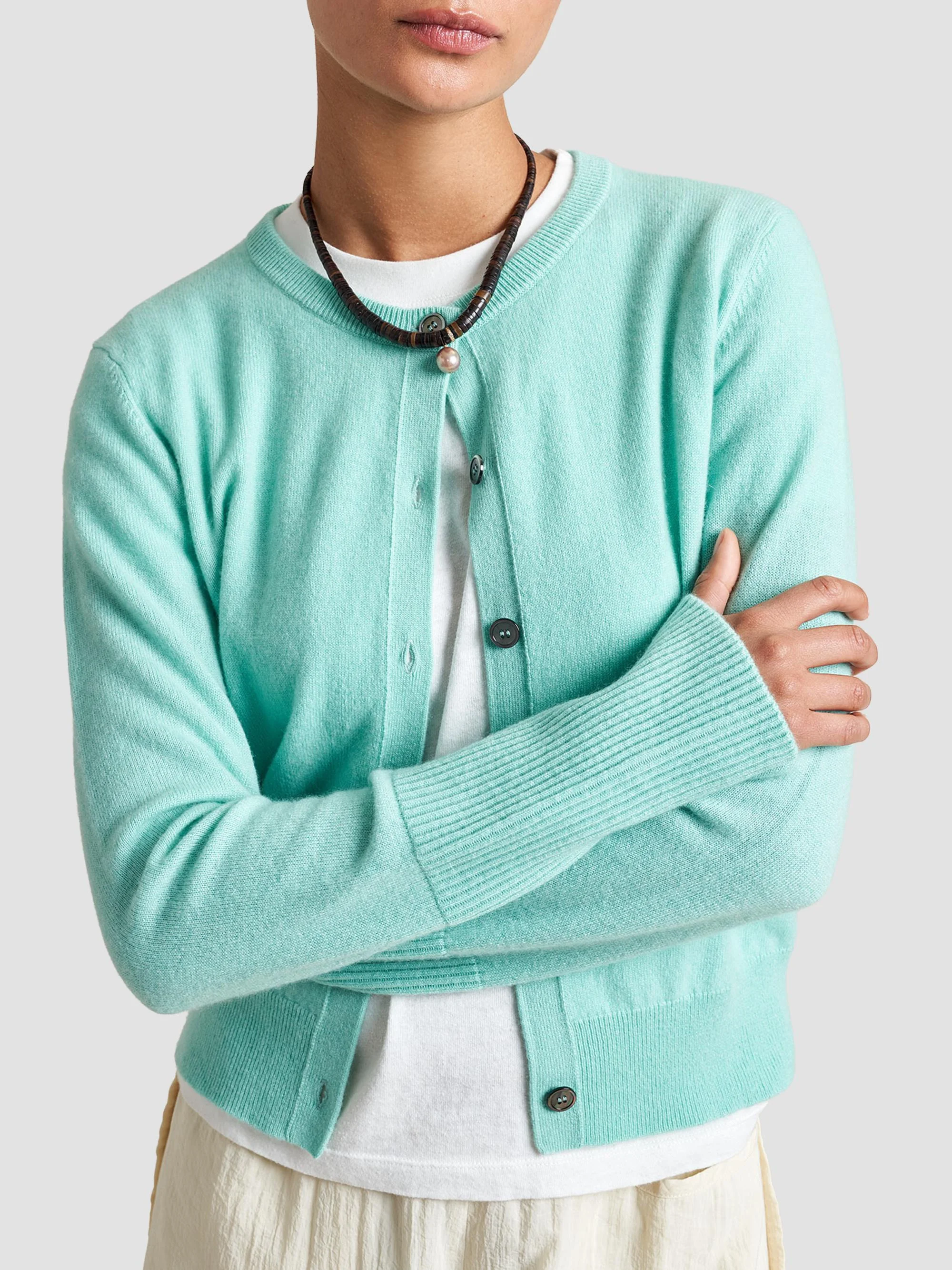 Women's Cashmere Cardigan - Aqua - 1