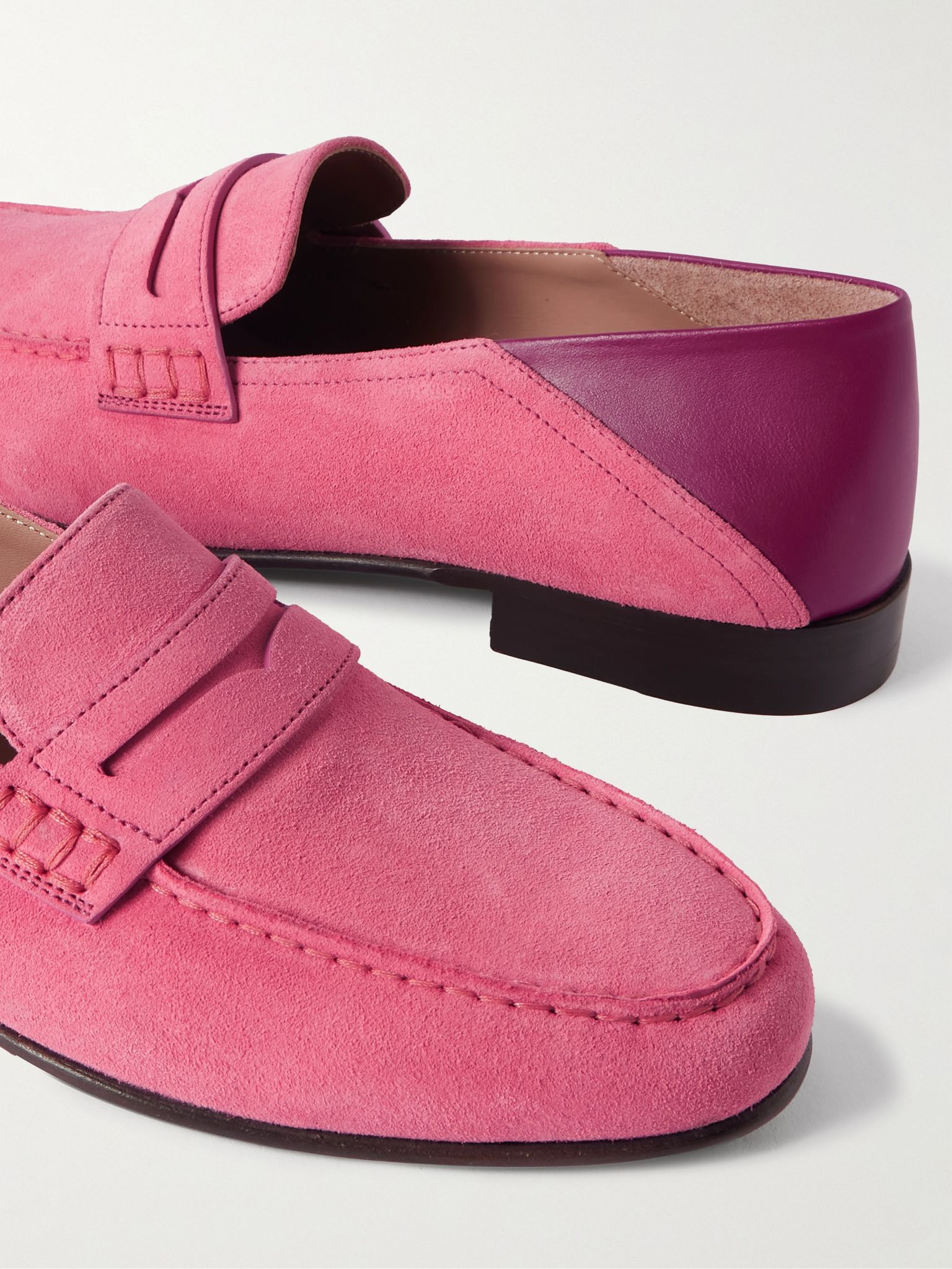 Plymouth Collapsible-Heel Suede and Leather Penny Loafers Pink - 5