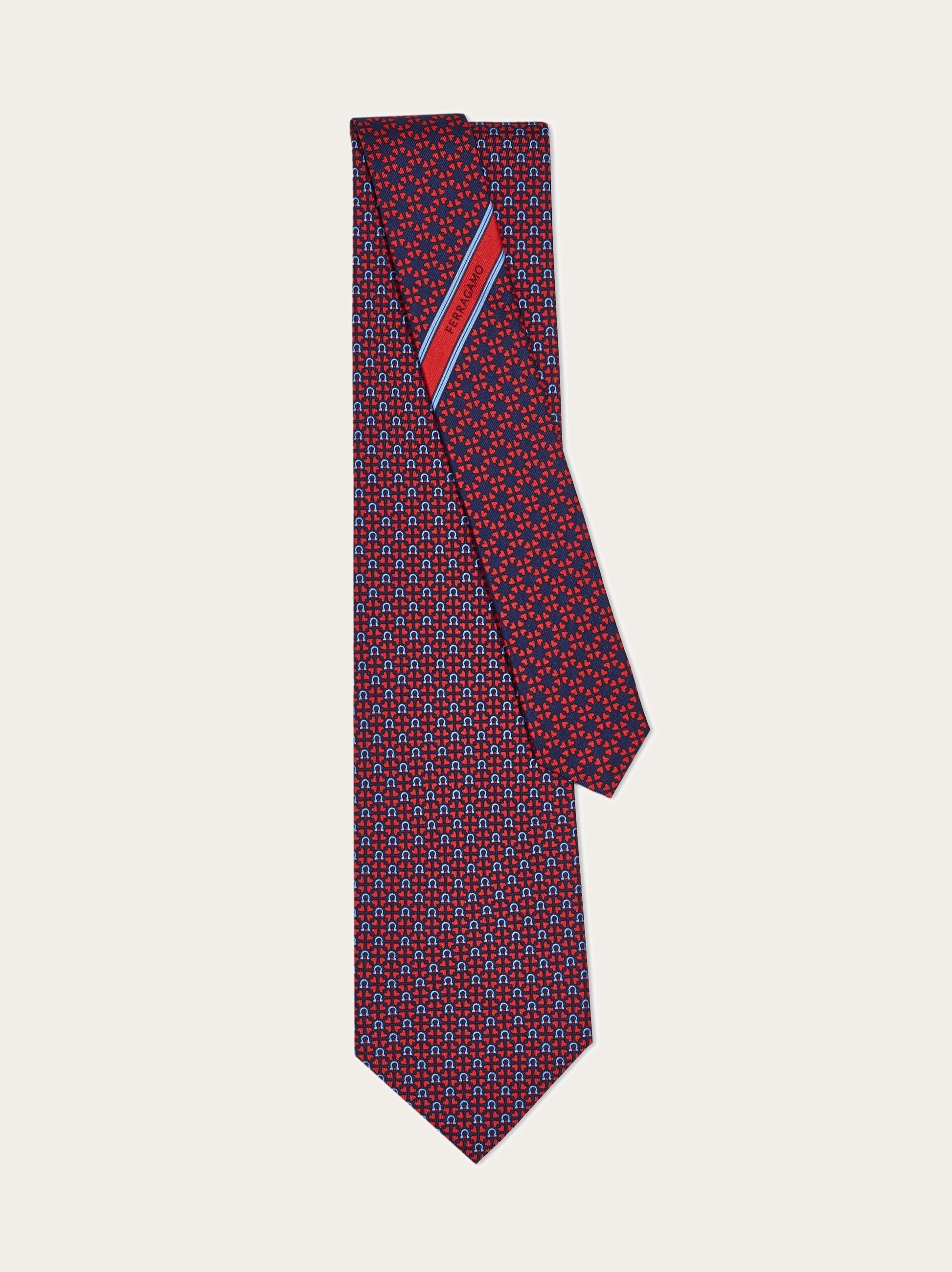Gancini and hearts printed silk tie - 3