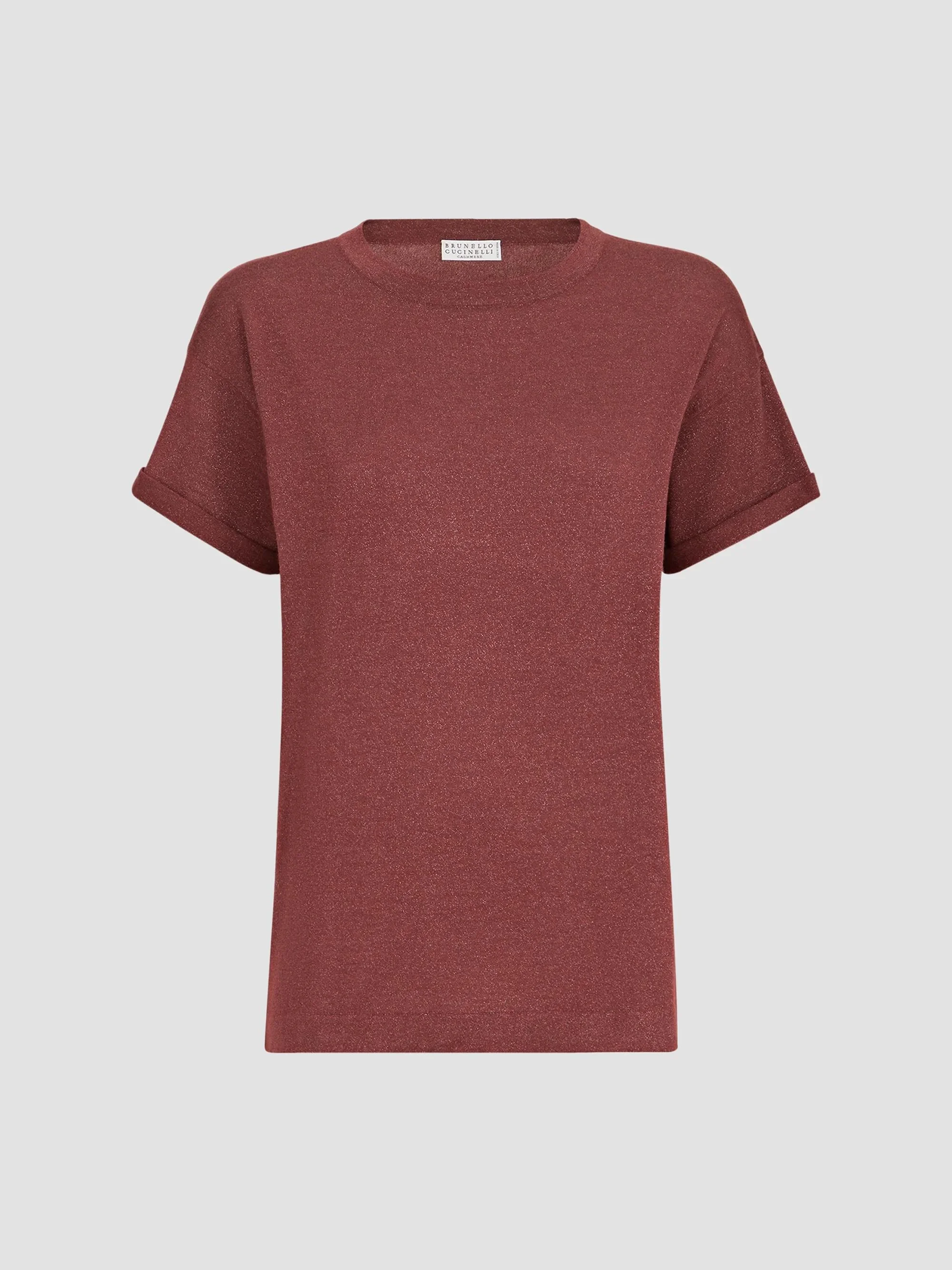 Women's Sparkling Cashmere and Silk Lightweight Knit T-Shirt - Ruby - 1