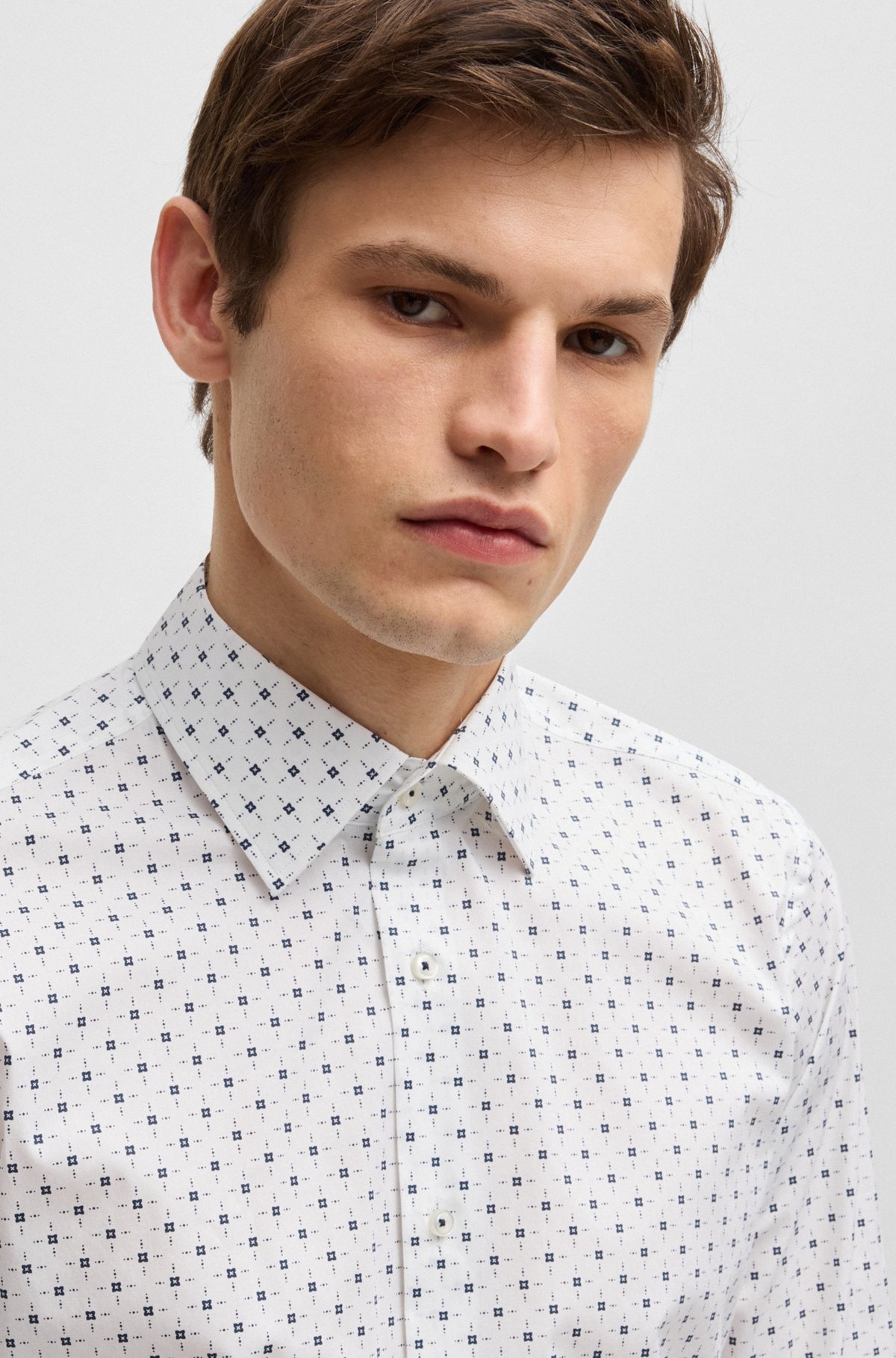 REGULAR-FIT SHIRT IN PRINTED STRETCH-COTTON POPLIN - 3