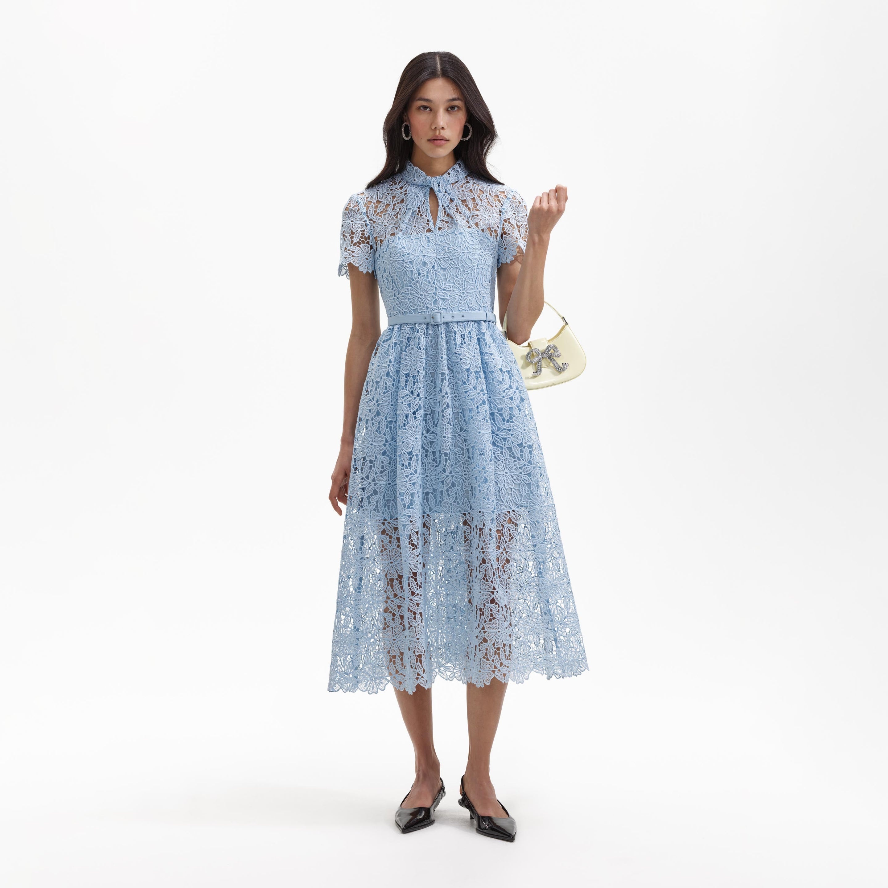 Blue Guipure Lace A Line Midi Dress - 1