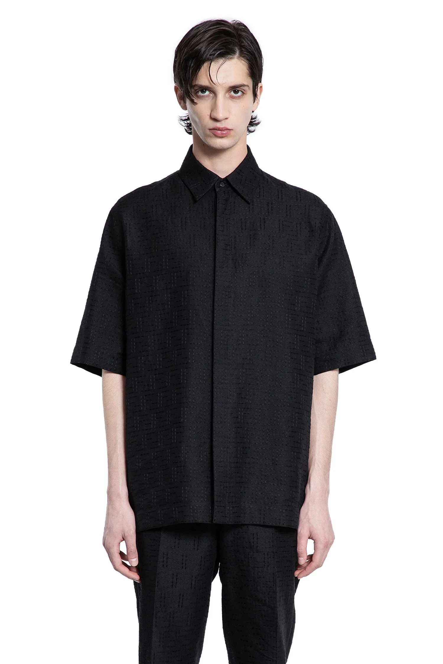 Ff-Linen-Jacquard-Short-Sleeve-Shirt - 1