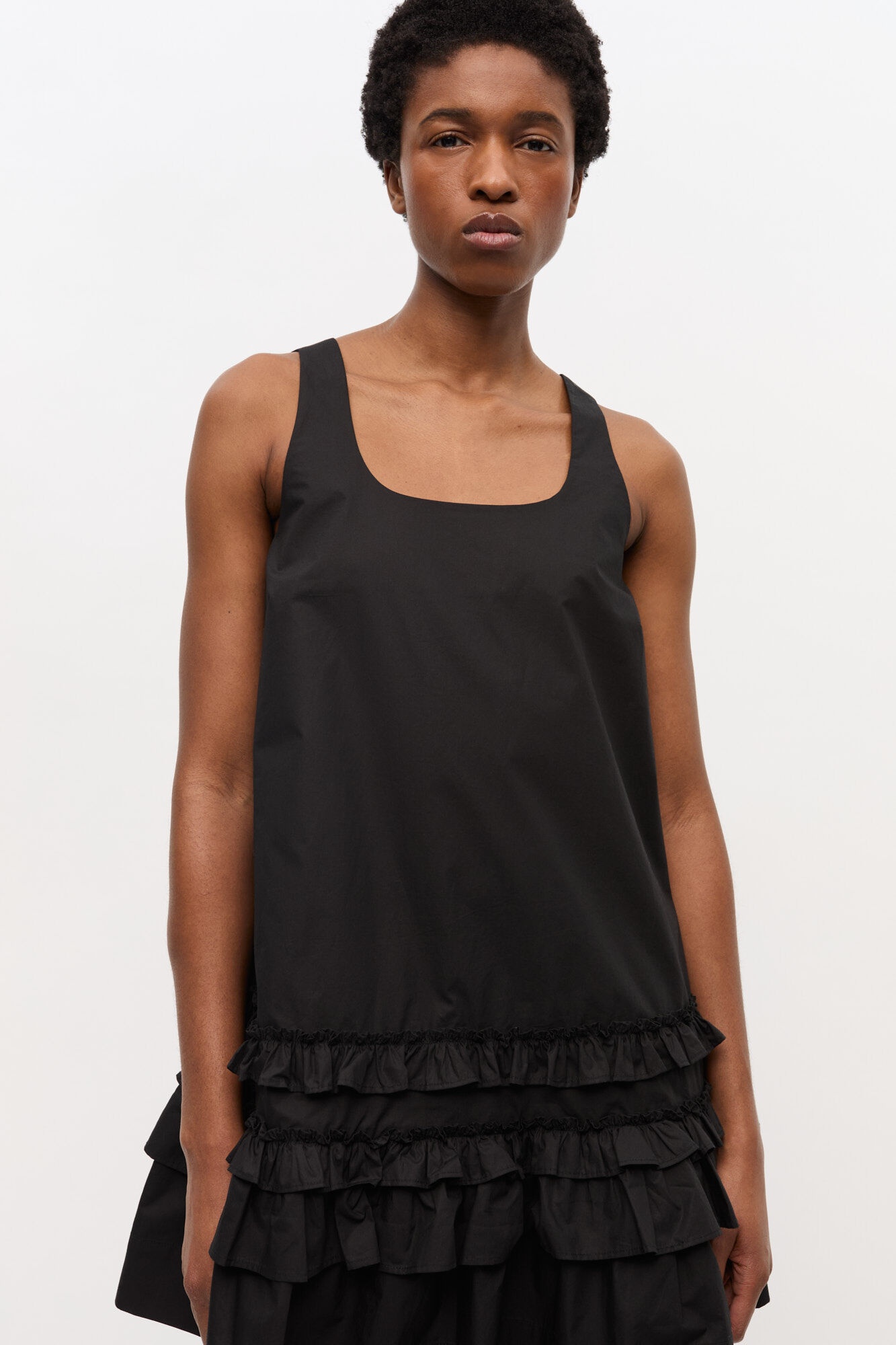 BLACK COTTON POPLIN MINI DRESS - 4