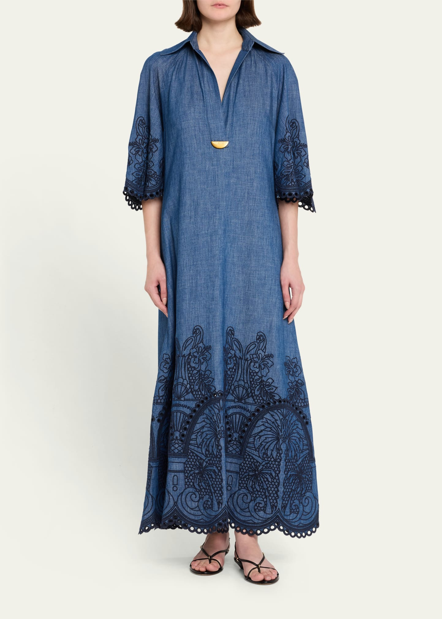 Coco Embroidered Denim Maxi Dress - 2