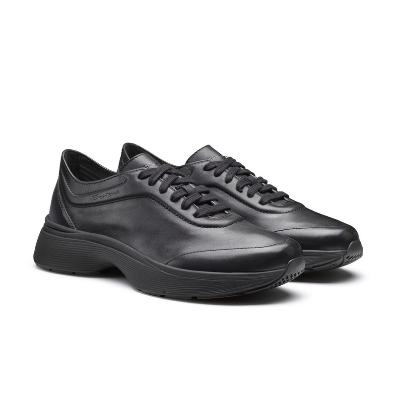 Santoni Men's black leather Easy Bounce sneaker outlook