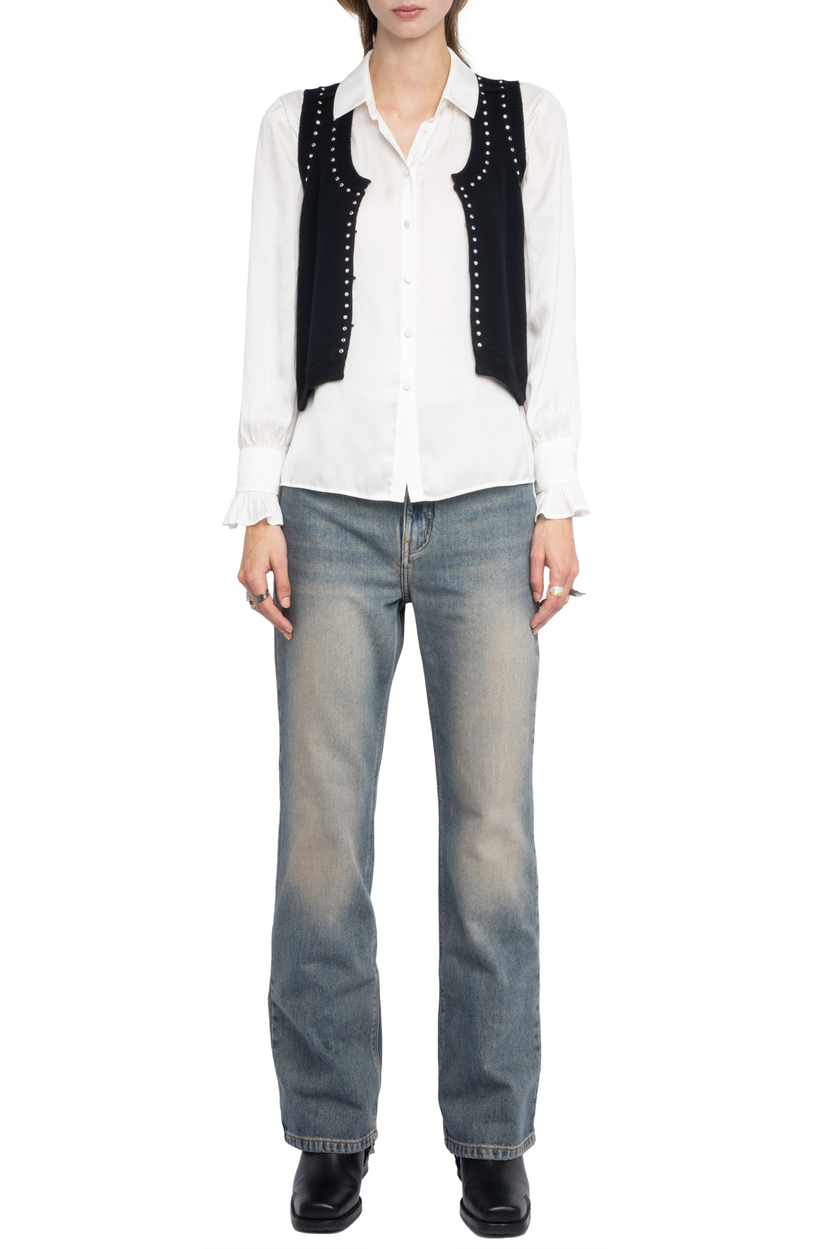Zadig & Voltaire Dublin Stud Detail Wool & Cashmere Sweater Vest in Black at Nordstrom - 7