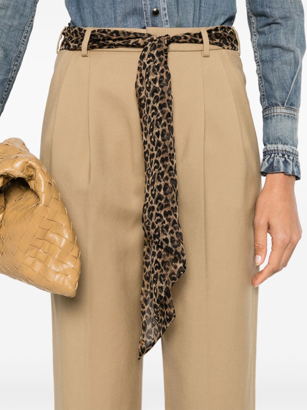 silk belt pleated trousers - 5