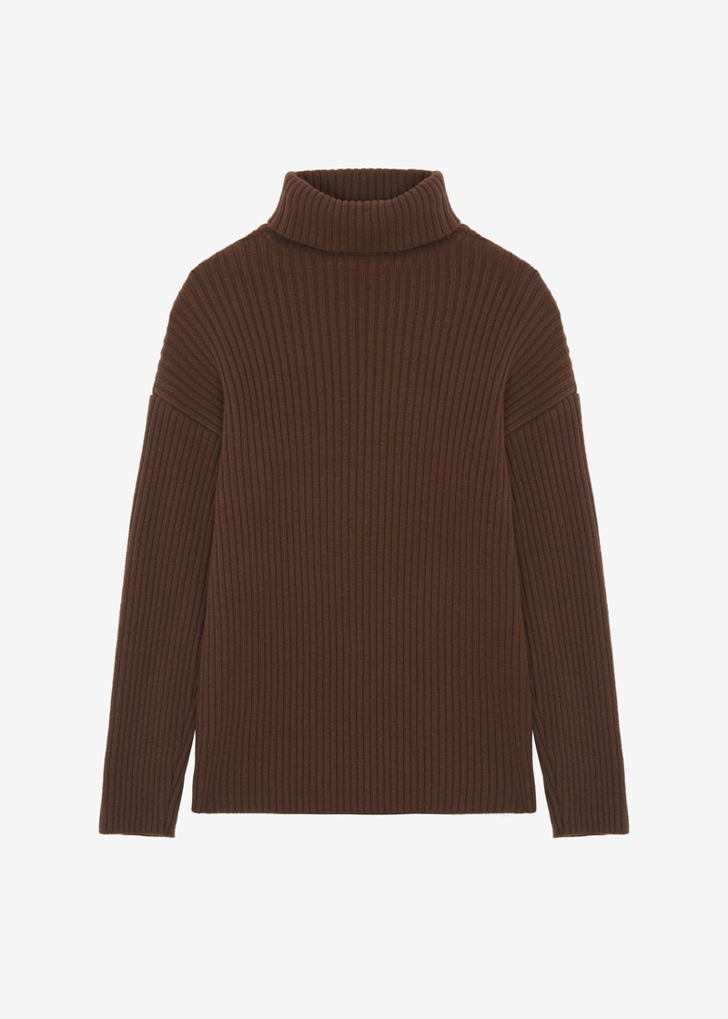 Thelma Ribbed Sweater Dress - Brown 1