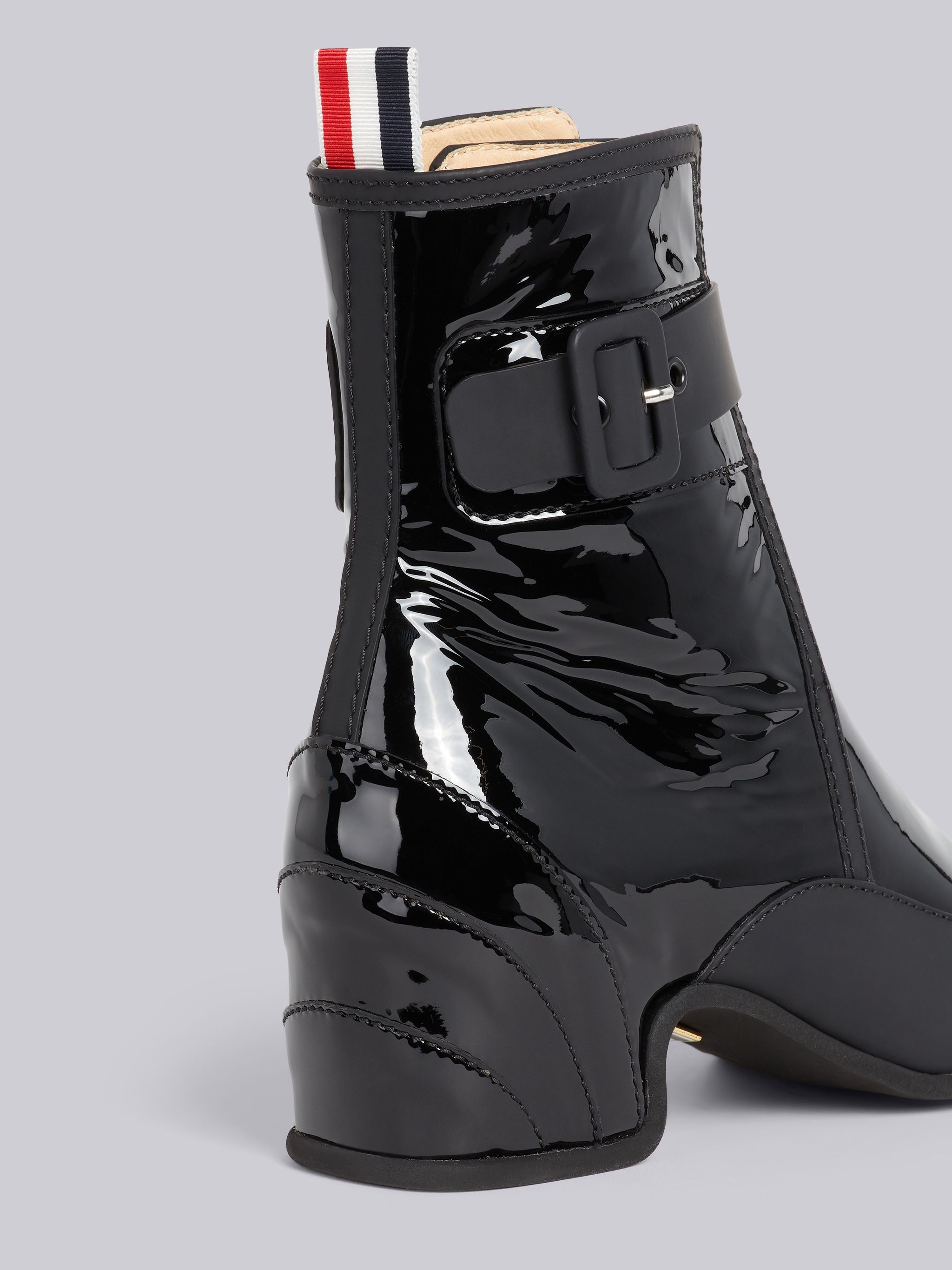Black Soft Patent Leather 40mm Block Heel Galosh Ankle Boot - 2