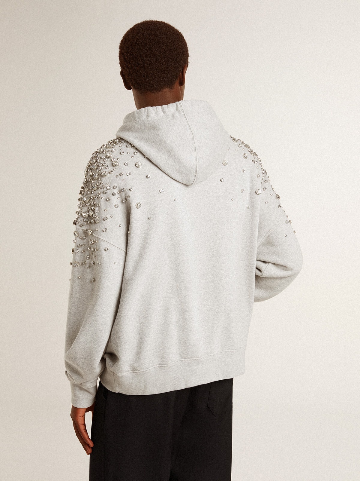 Gray hooded sweatshirt with crystal decoration - 4