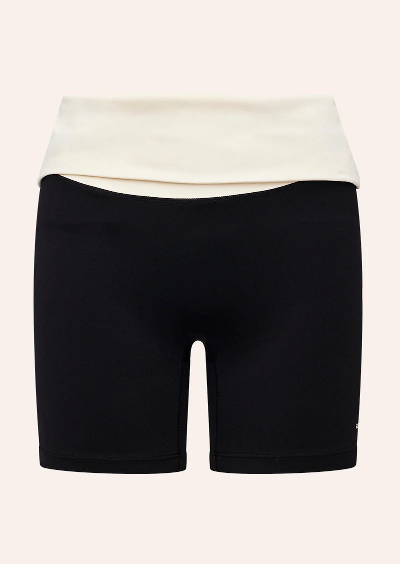 FOLD OVER 5" BIKE SHORT IN BLACK & WHISPER WHITE - 1
