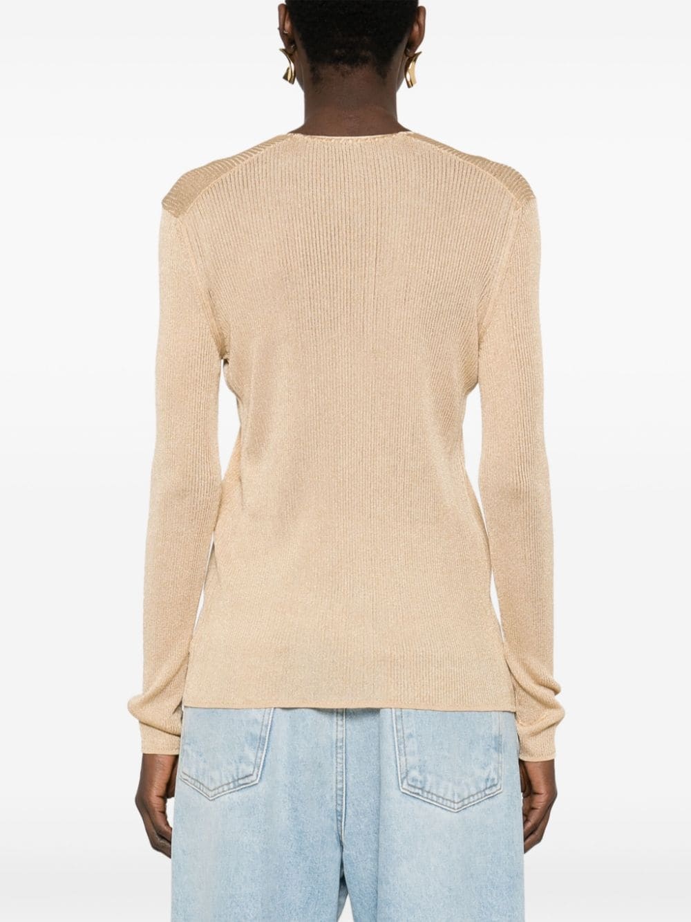 ribbed V-neck jumper - 4