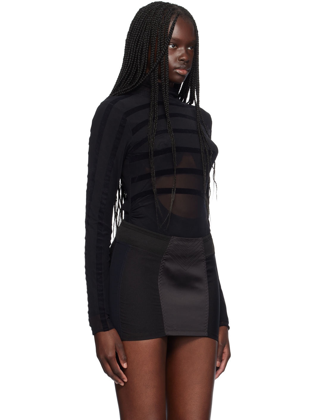 Black 'The Striped Flocked' Bodysuit - 2
