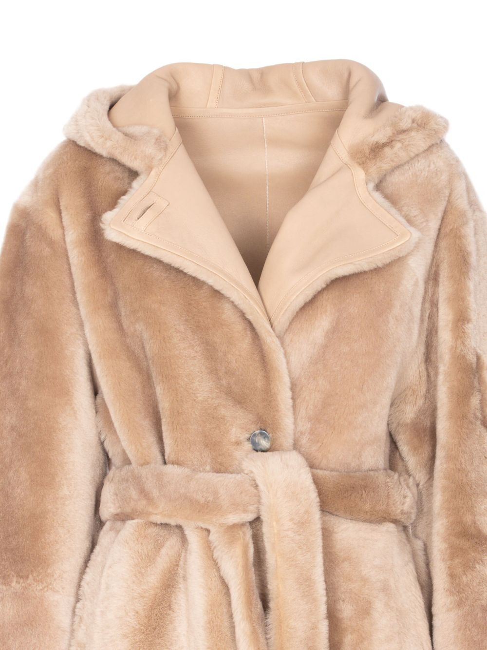 hooded belted faux-fur coat - 4