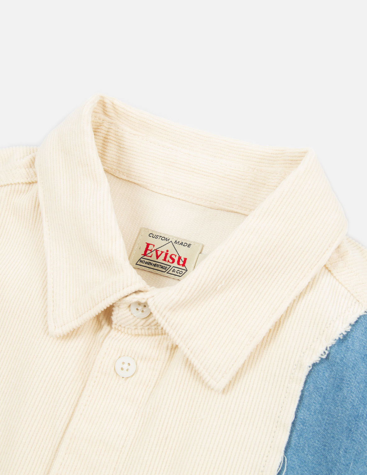 TEAR-OFF DESIGN FABRIC BLOCKING CORDUROY SHIRT DRESS - 9