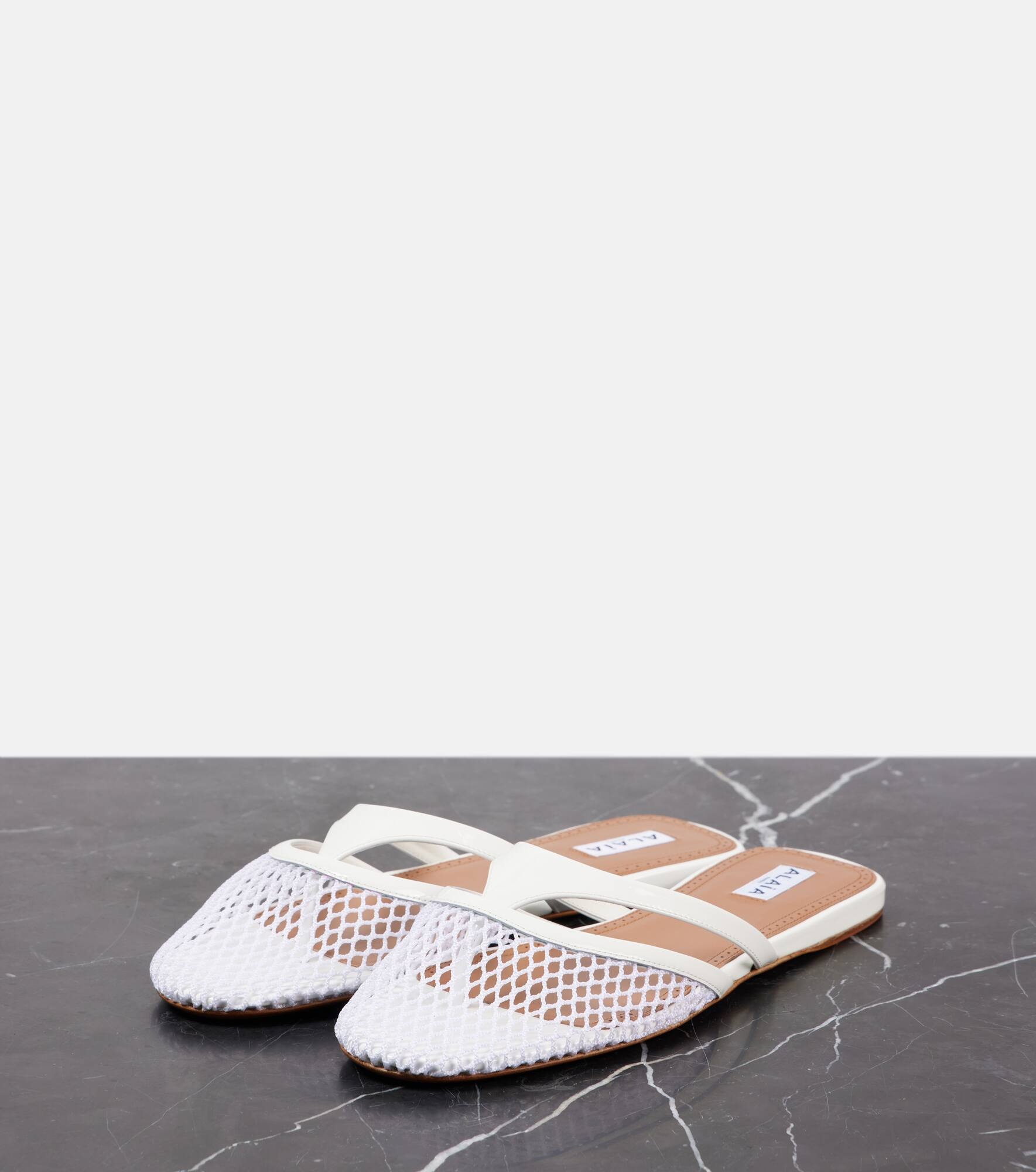 Infradito fishnet leather-trimmed mules - 4