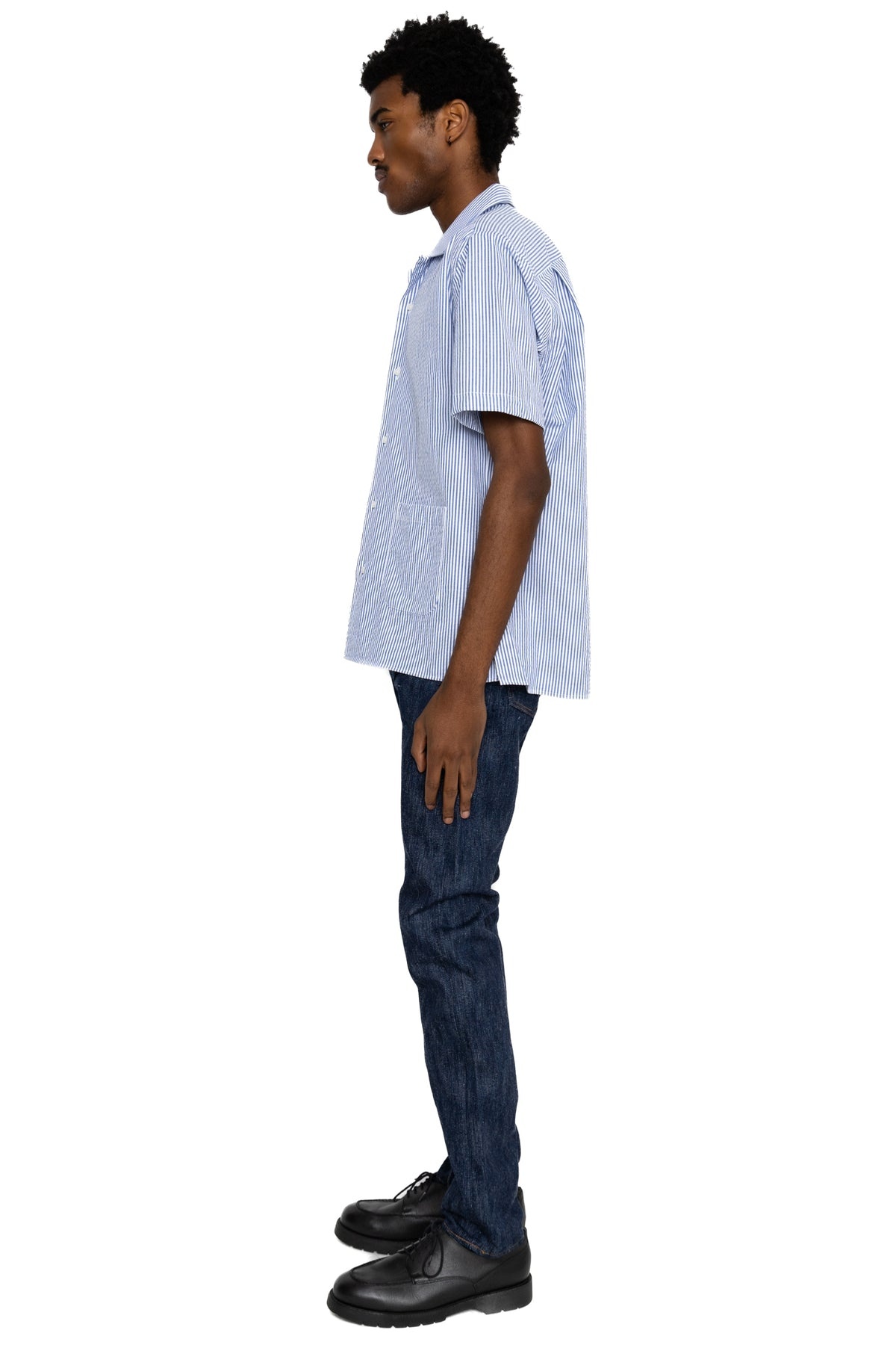 KS-15oz-019 Kasuri Denim Relax Tapered Jeans Blue In Green Version - 4