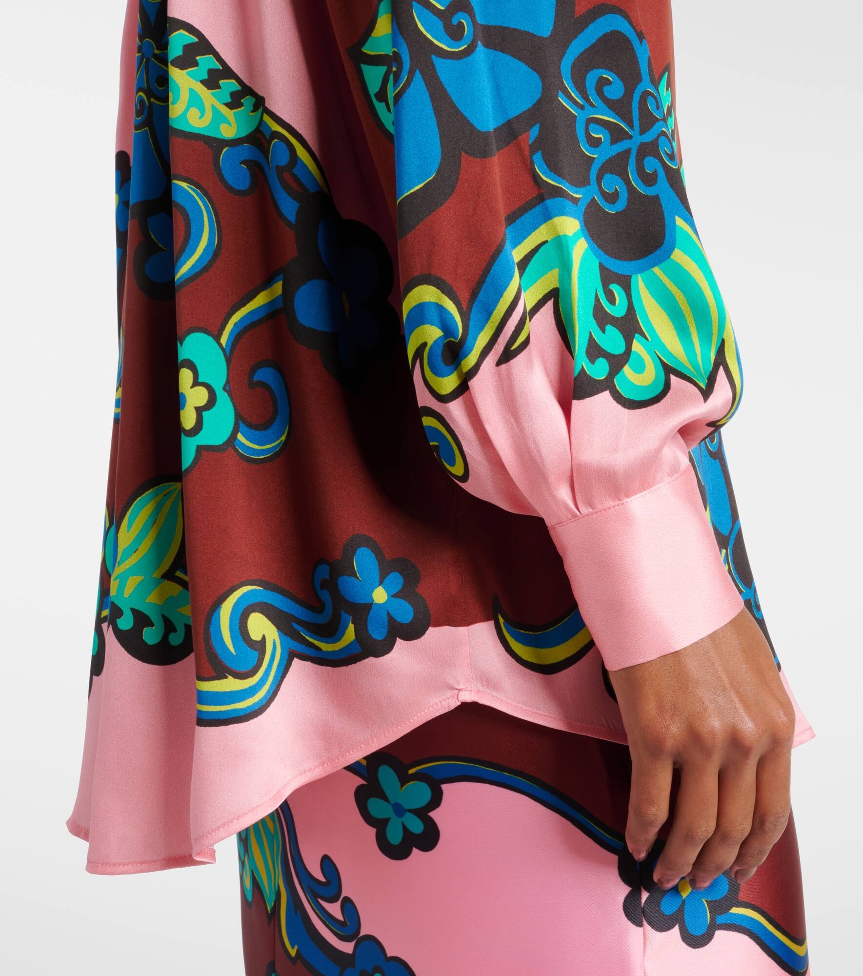 Floral puff-sleeve silk satin shirt - 5