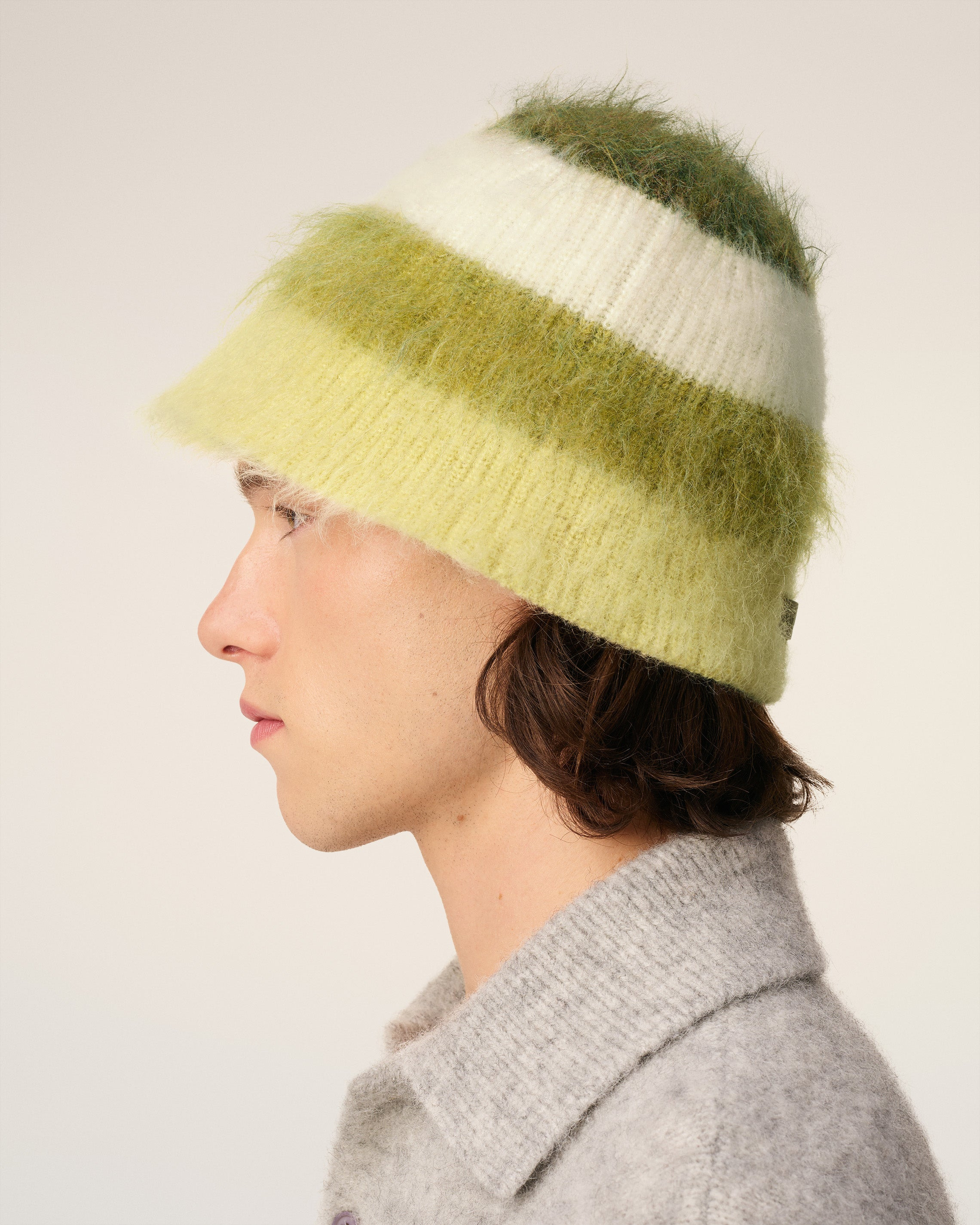 GREEN MOHAIR STRIPED AMI BUCKET HAT - 5