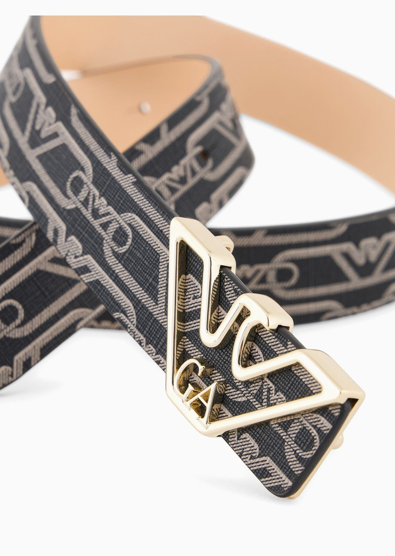 EMPORIO ARMANI Monogram-print belt with eagle plate outlook