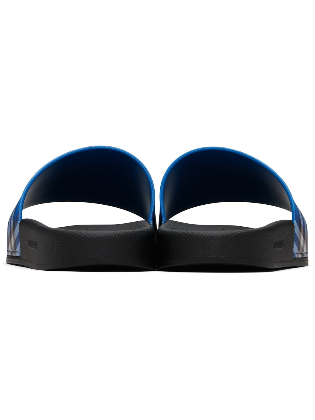 Blue & Black Check Pool Slides - 2