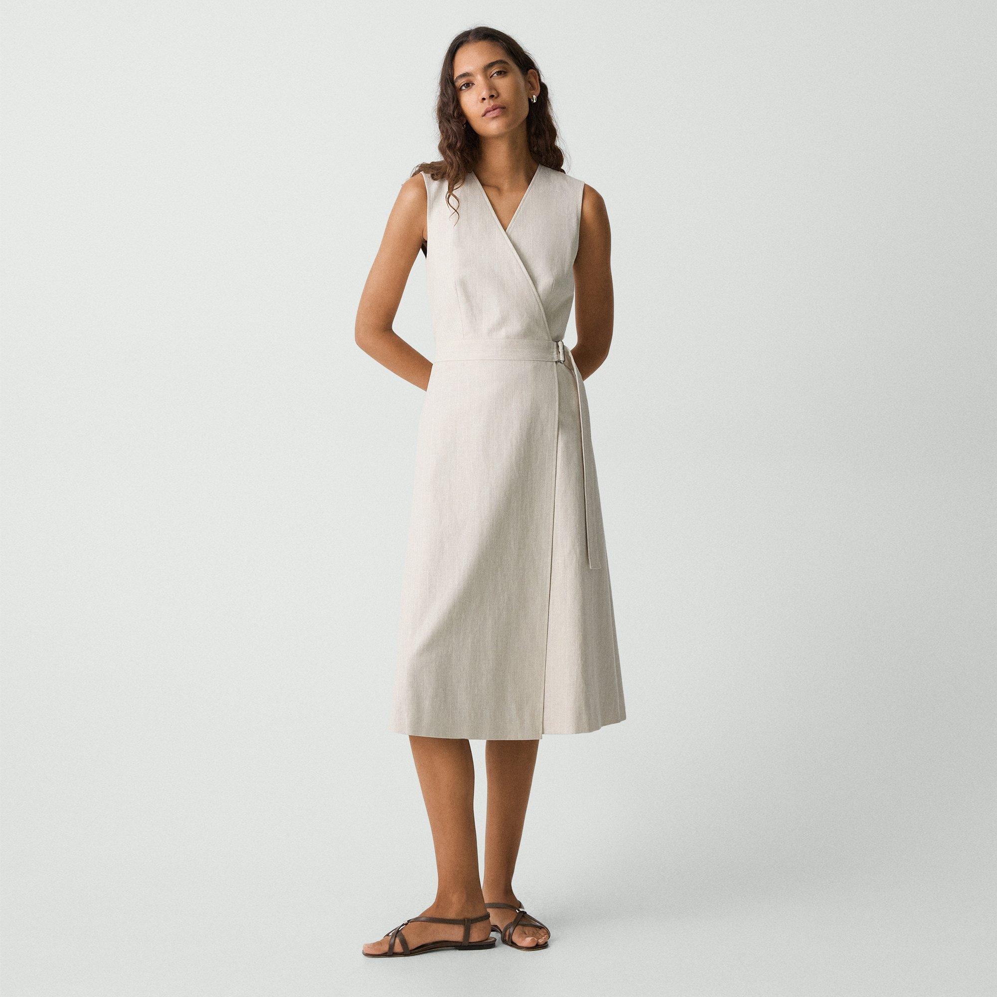 Sleeveless A-Line Wrap Dress in Striped Canvas - 2