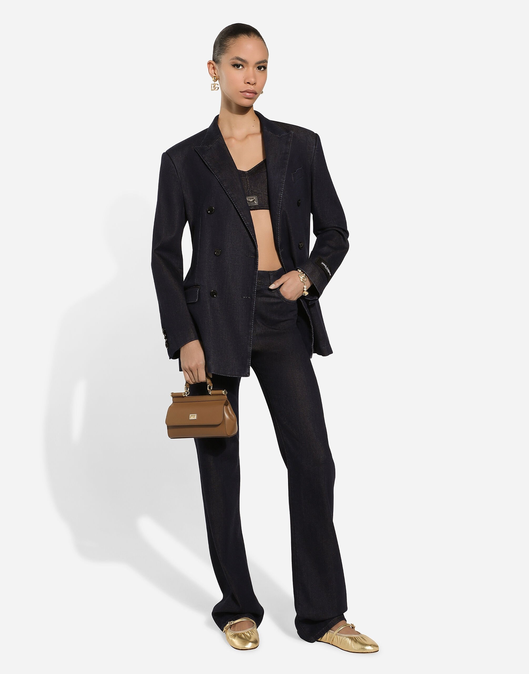 Flared cotton denim and silk jeans - 2