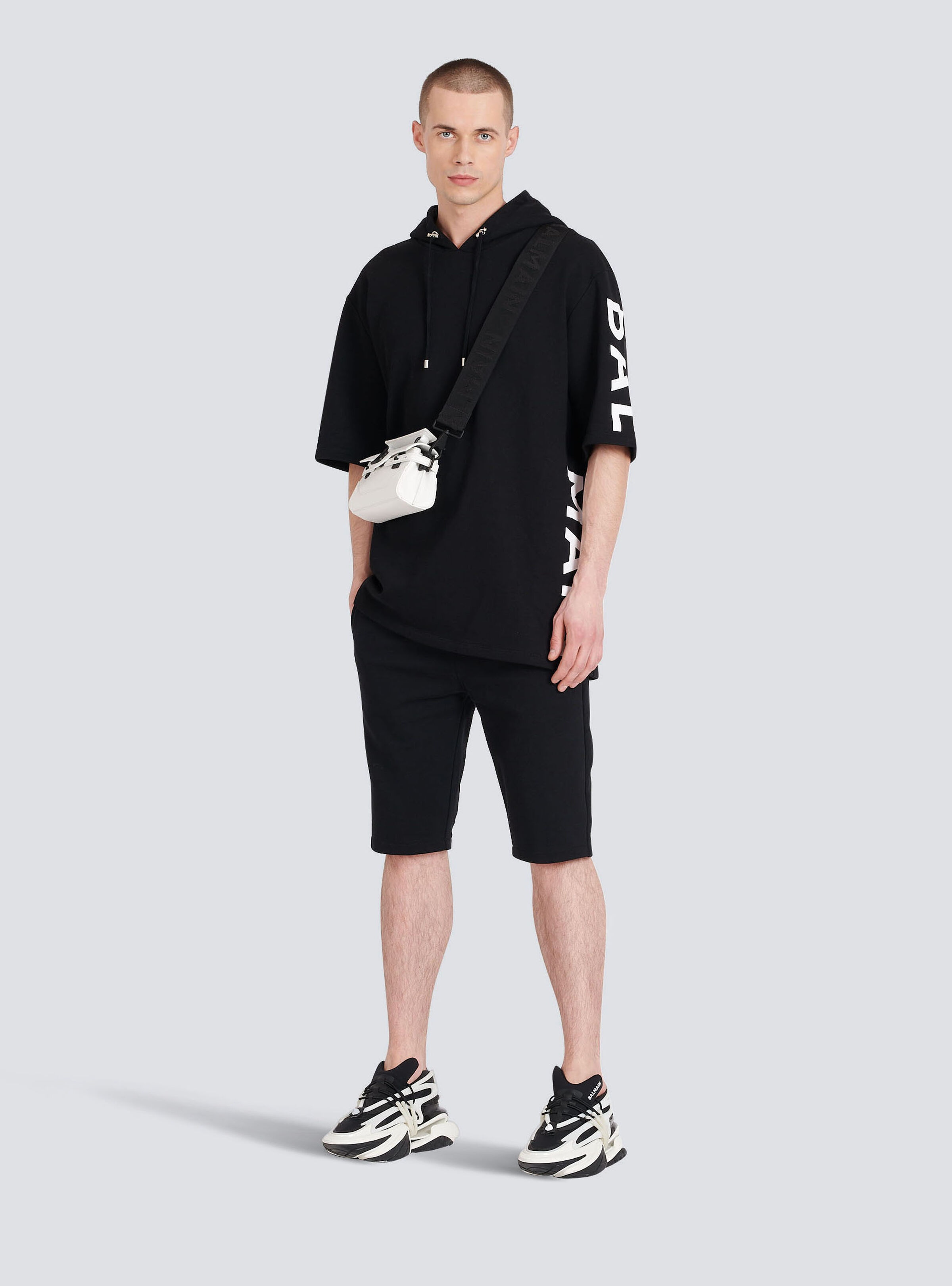 Oversized eco-designed cotton hooded sweatshirt with  Balmain logo print - 2
