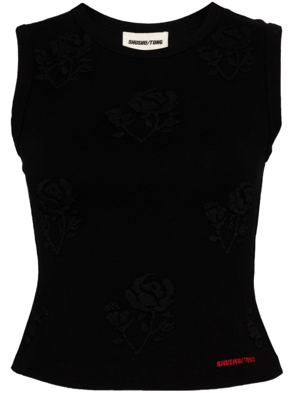 stereo rose embellished sleeveless t-shirt - 1