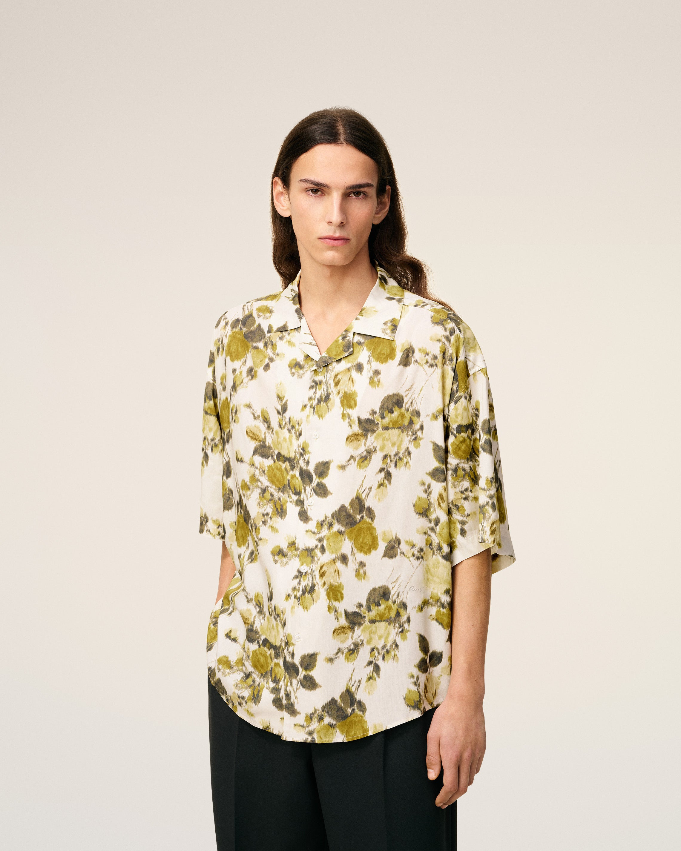 GREEN FLOWER PRINTED  SHORT SLEEVED AMI CAMP SHIRT - 3