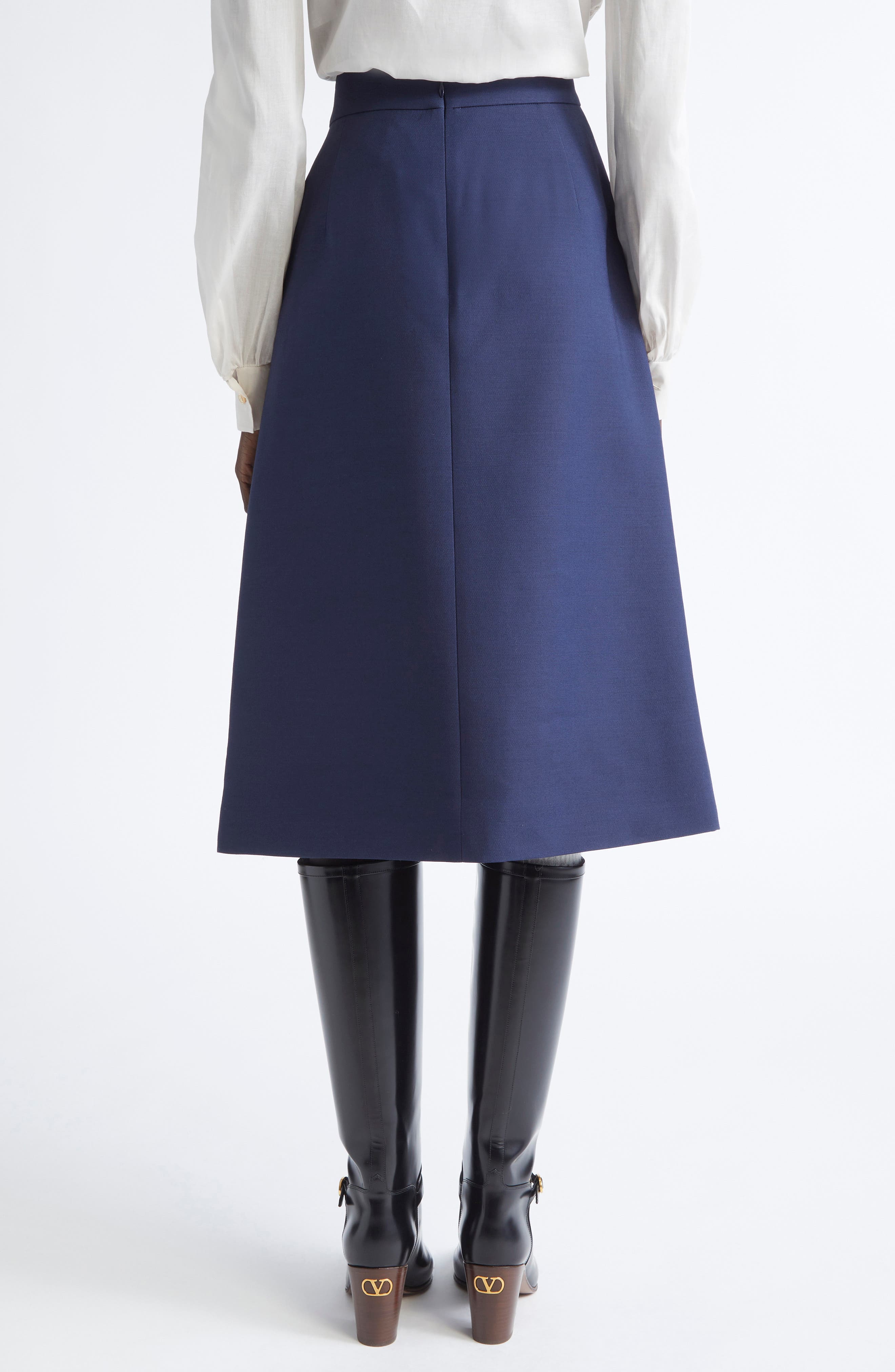 Valentino Garavani Belted Virgin Wool & Silk Midi Skirt in Indigo Multi at Nordstrom - 3