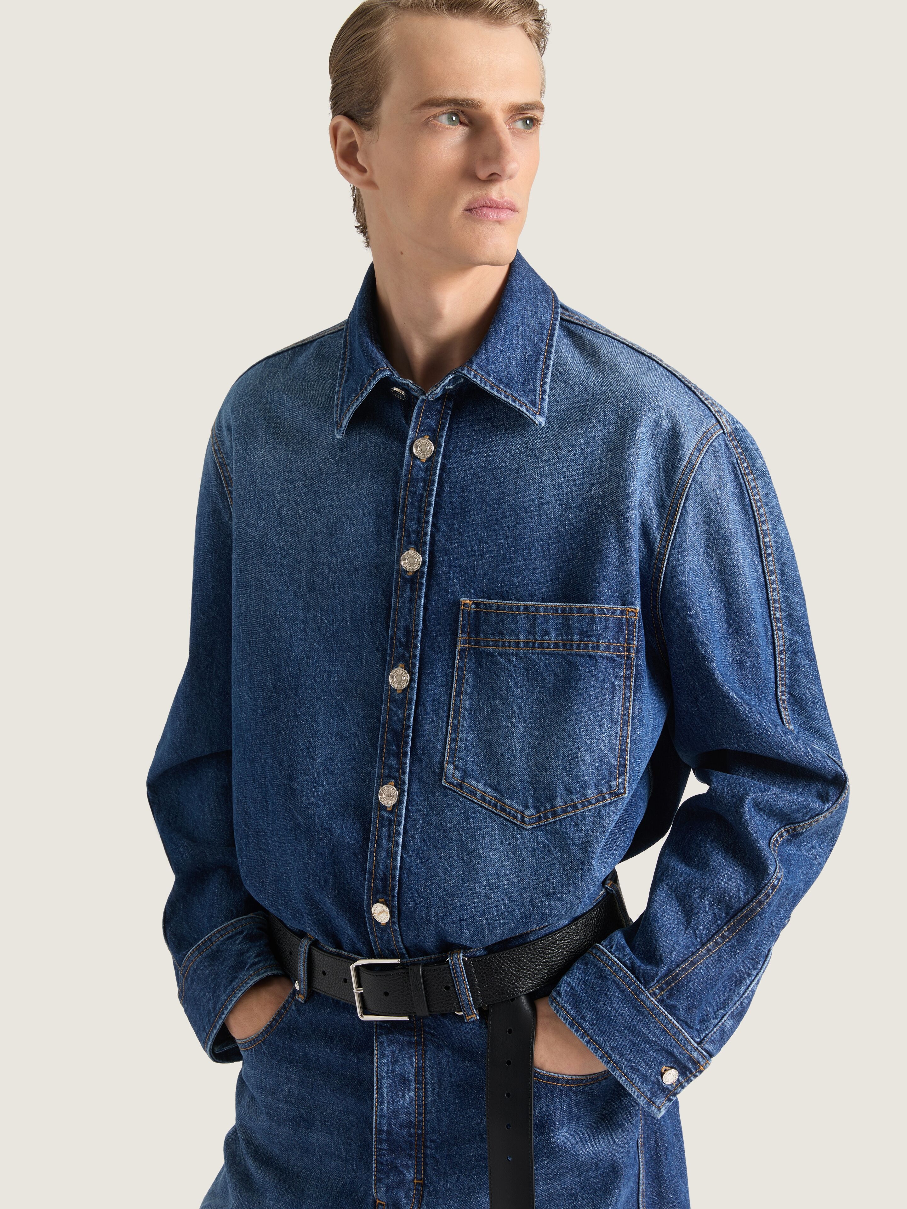 SHIRT IN WASHED DENIM - 4