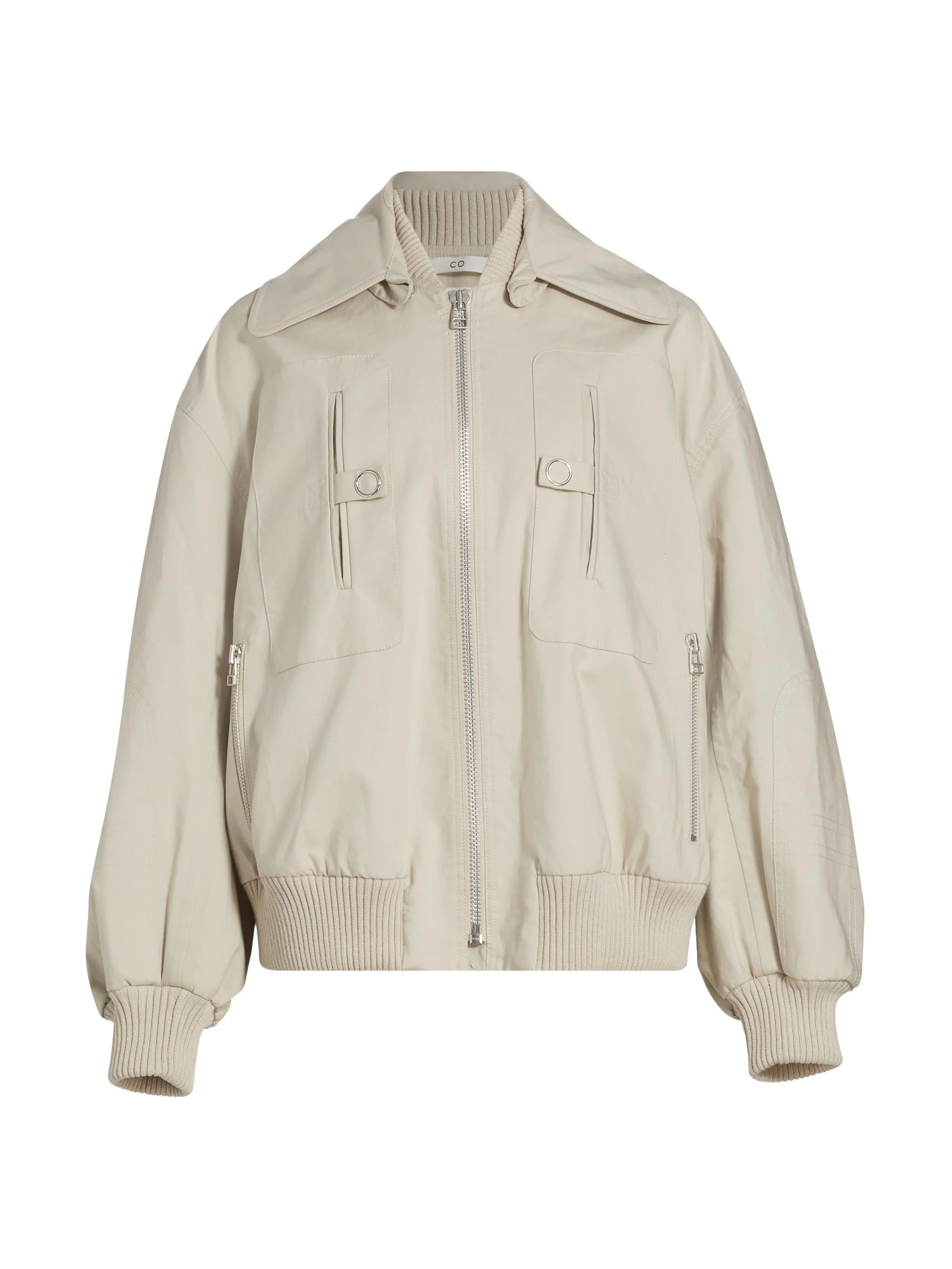 Women's Gathered tton Bomber Jacket - Beige - 1